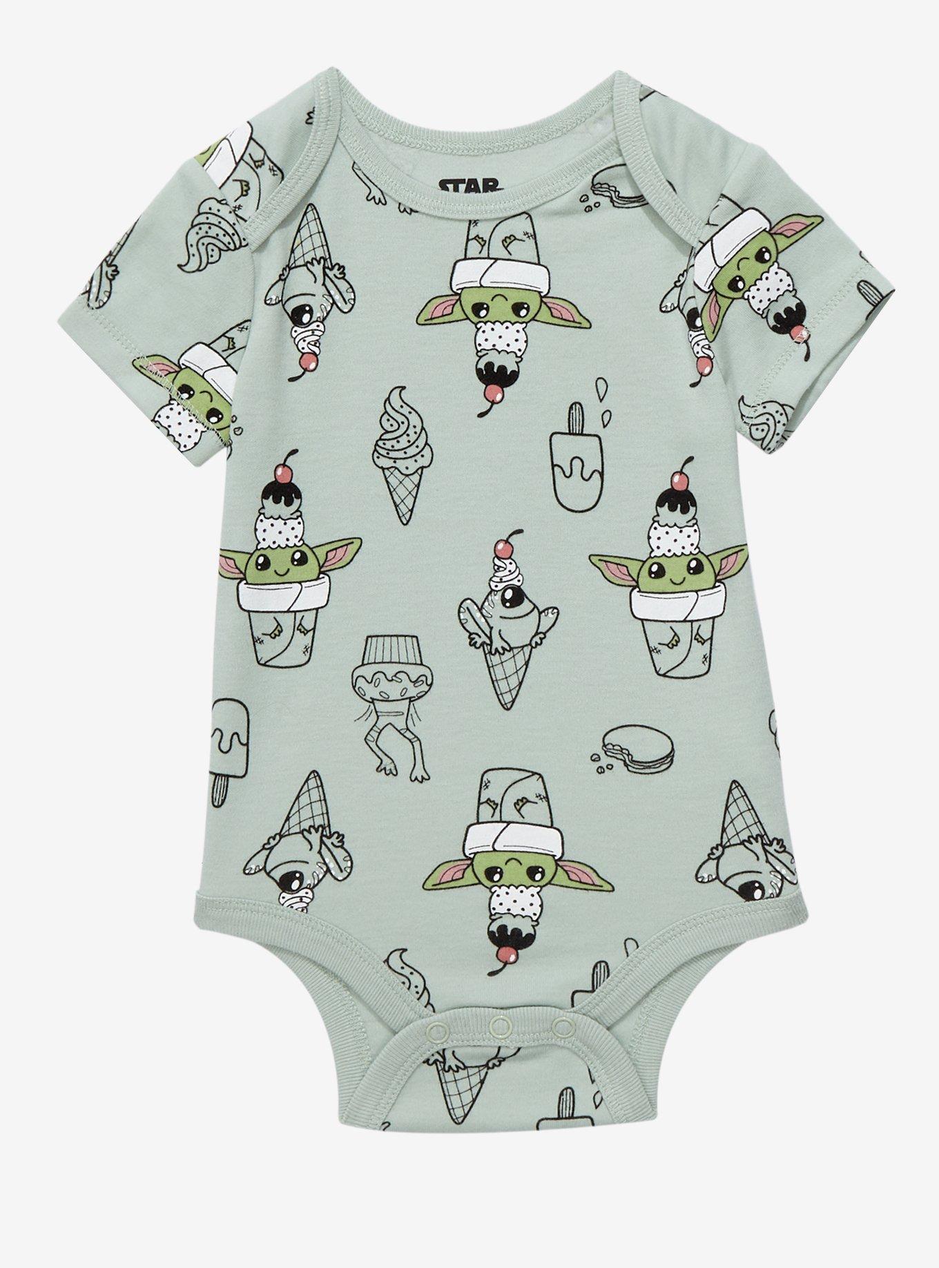 Star Wars The Mandalorian Grogu Ice Cream Allover Print Infant One-Piece - BoxLunch Exclusive , SAGE, hi-res