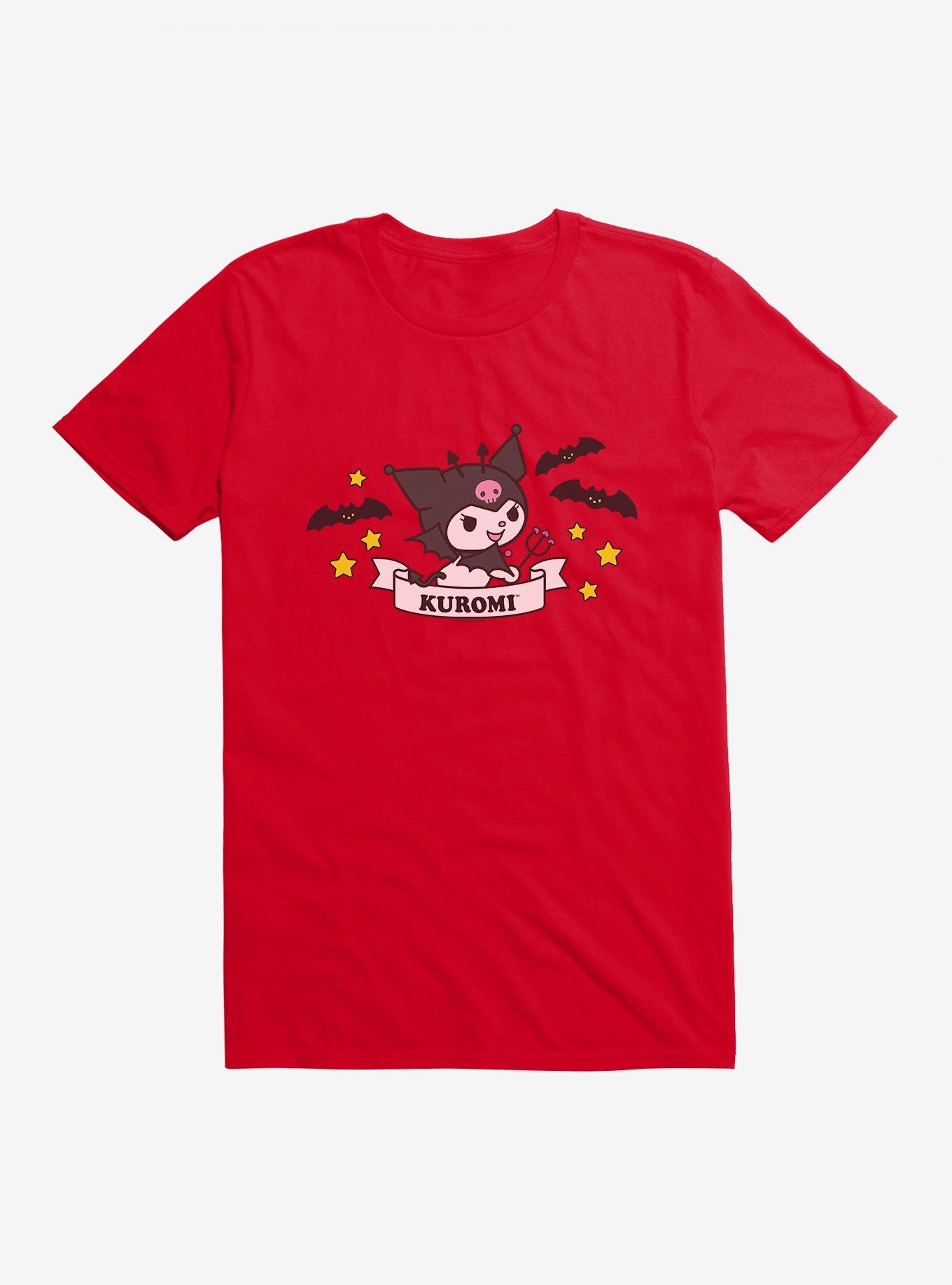 Kuromi Halloween Stars and Bats T-Shirt, RED, hi-res