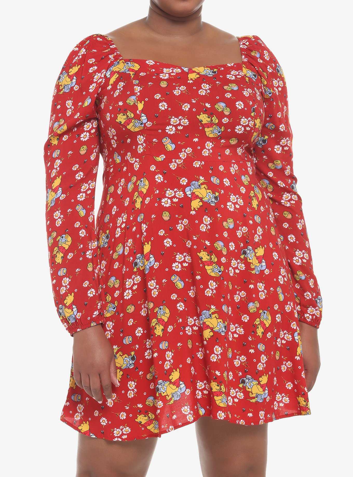 Disney Winnie The Pooh Floral Long-Sleeve Dress Plus Size, , hi-res