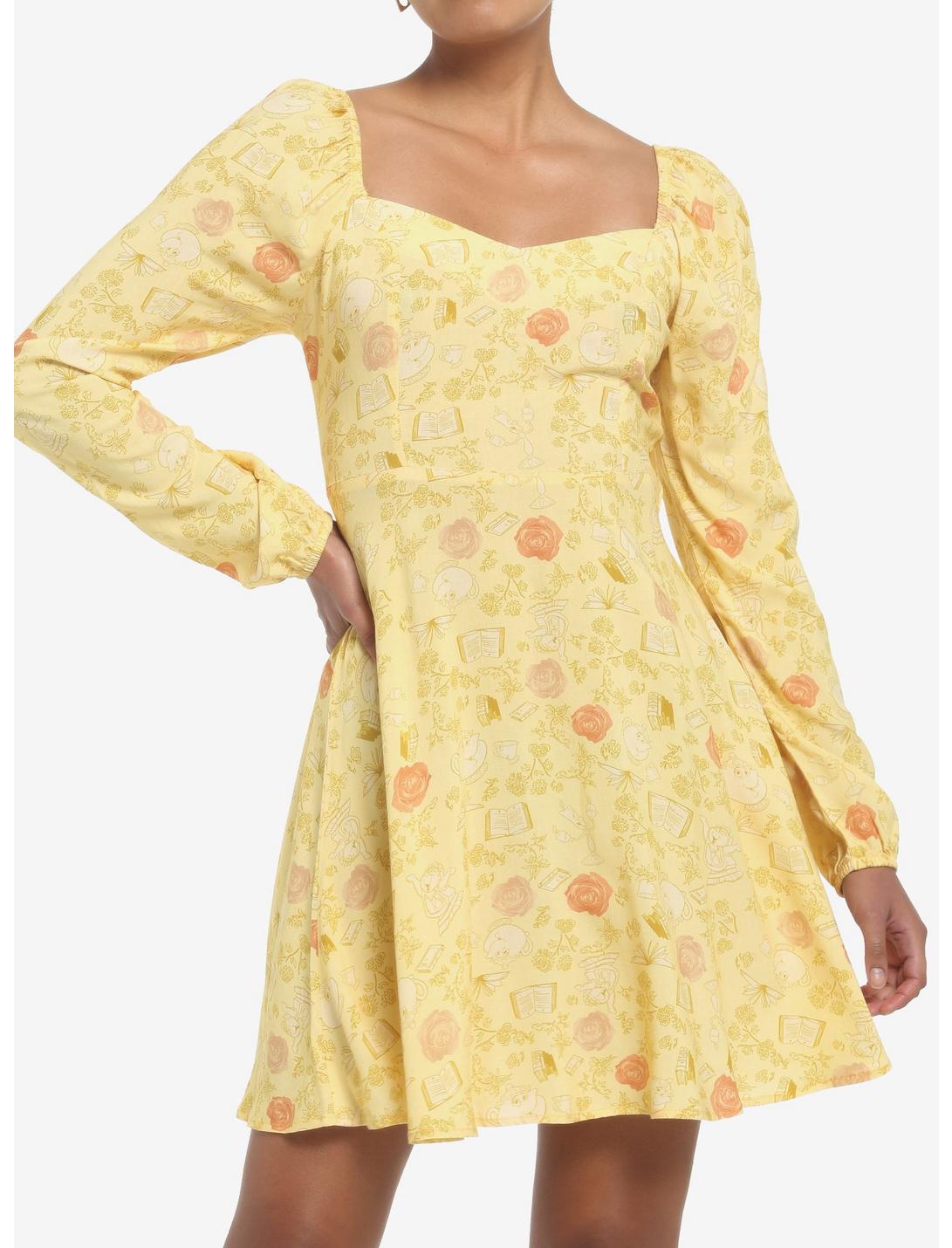 Disney Beauty And The Beast Floral Long-Sleeve Dress, MULTI, hi-res