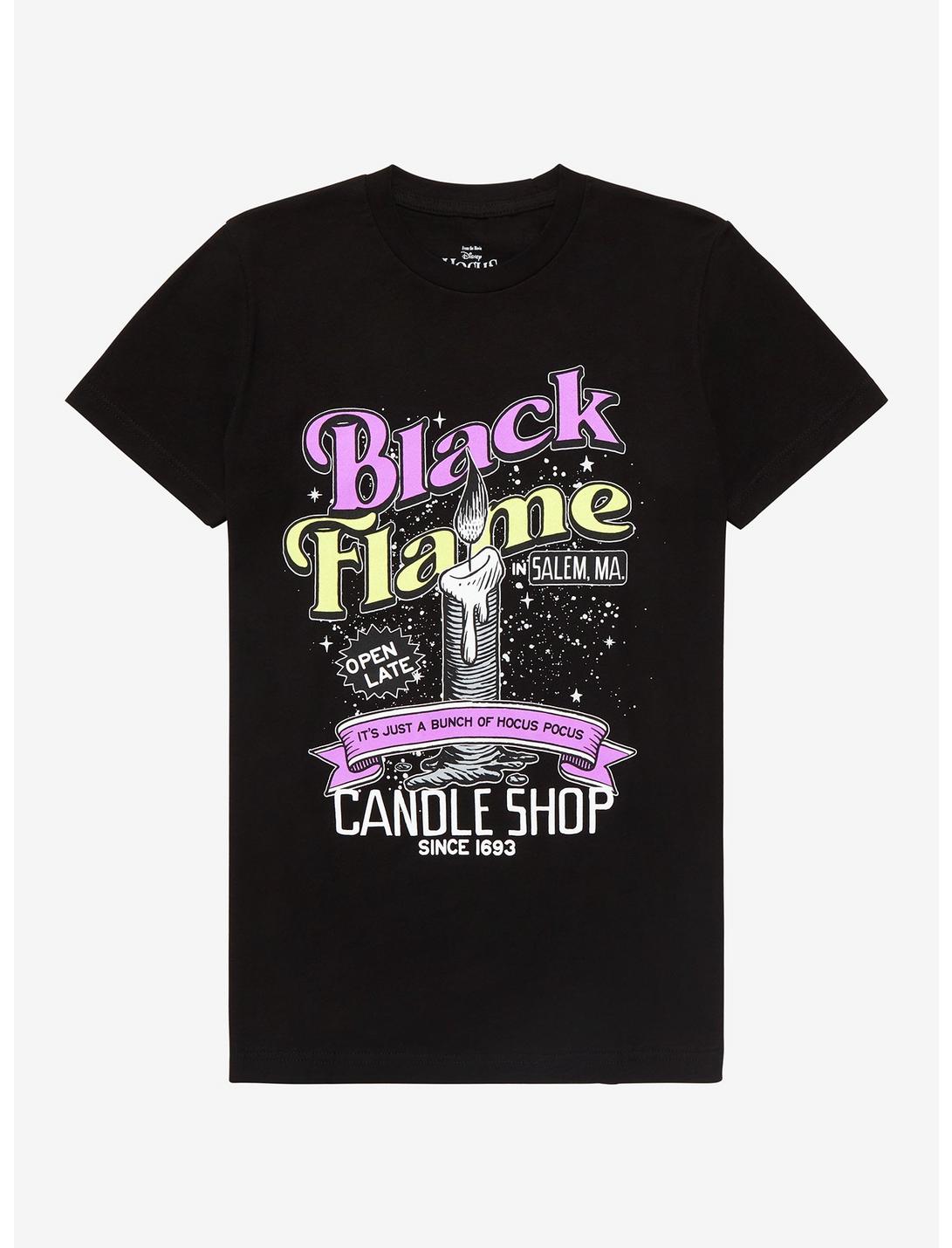 Disney Hocus Pocus Black Flame Candle Shop T-Shirt - BoxLunch Exclusive, BLACK, hi-res