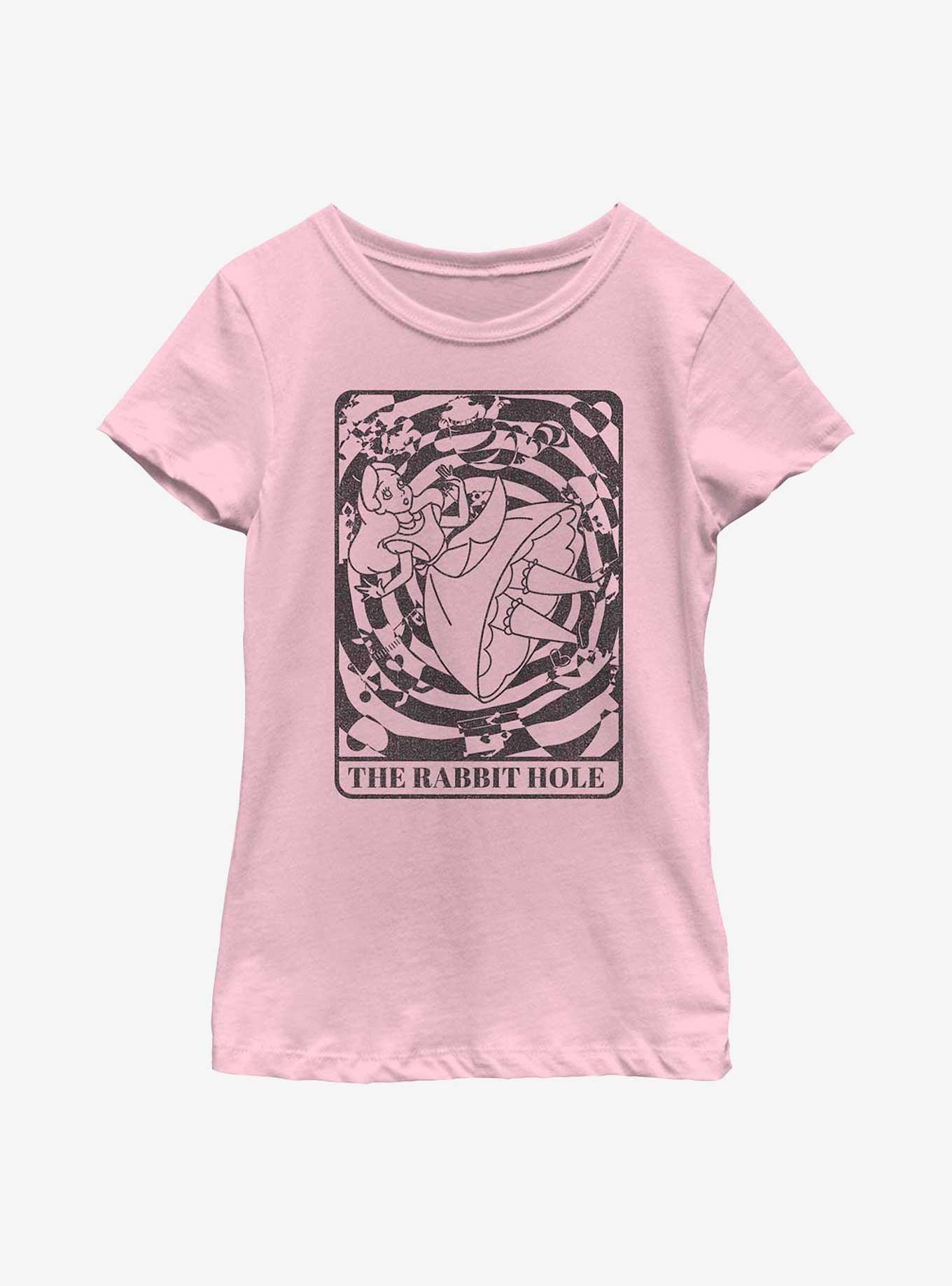 Disney Alice In Wonderland Rabbit Hold Card Youth Girls T-Shirt, PINK, hi-res