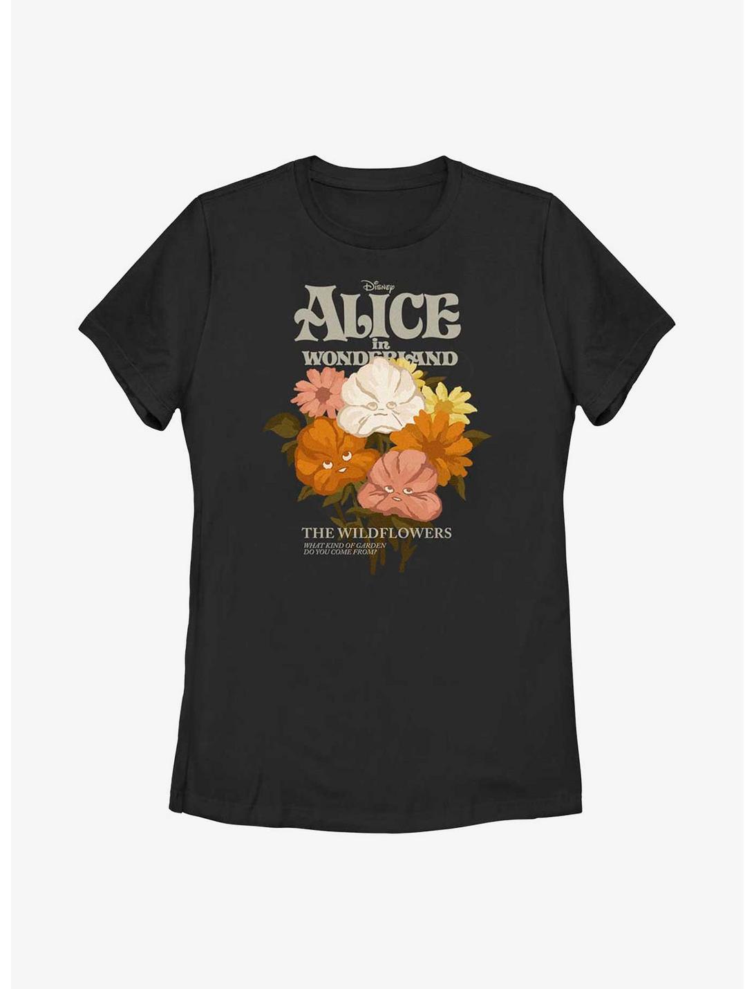 Disney Alice In Wonderland Flower Bouquet Womens T-Shirt, BLACK, hi-res