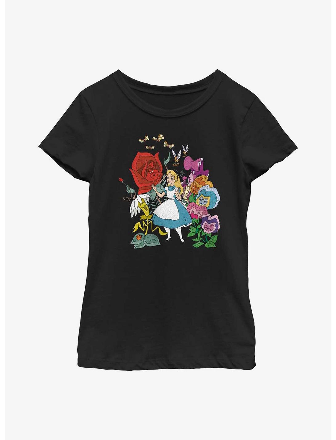 Disney Alice In Wonderland Flower Afternoon Youth Girls T-Shirt, BLACK, hi-res