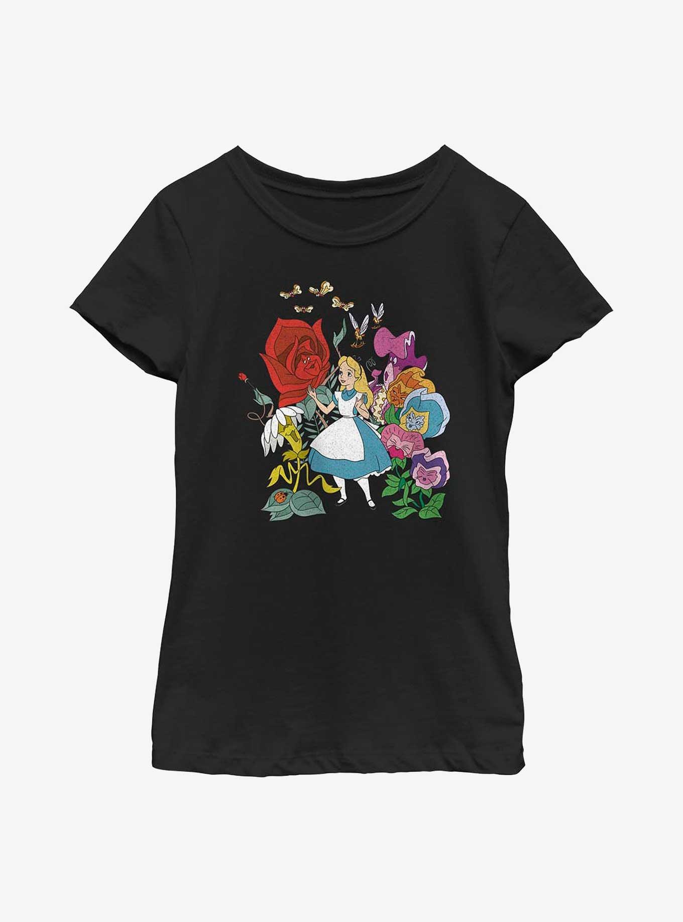 Disney Alice In Wonderland Flower Afternoon Youth Girls T-Shirt, BLACK, hi-res