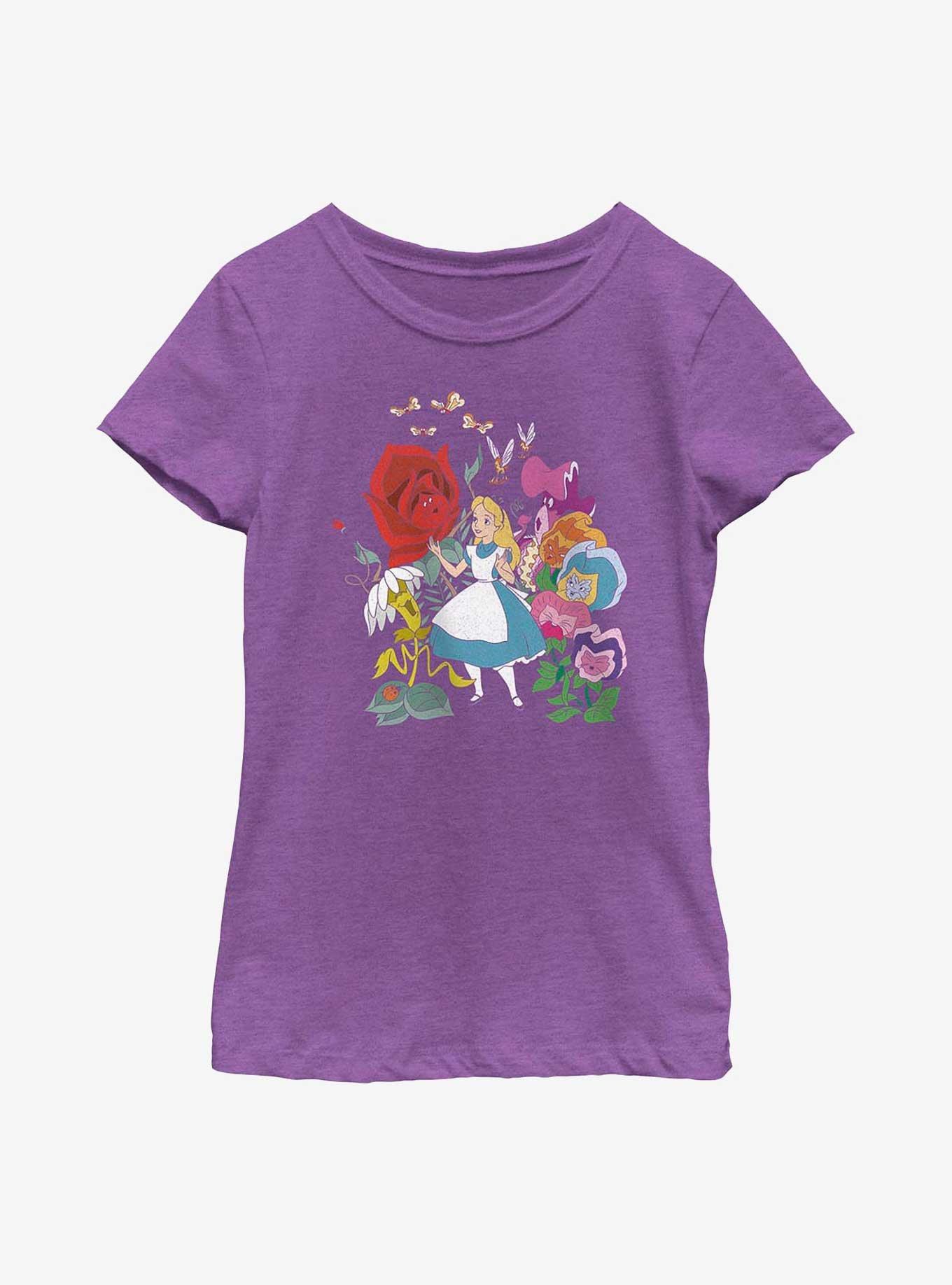 Disney Alice In Wonderland Flower Afternoon Youth Girls T-Shirt, PURPLE BERRY, hi-res