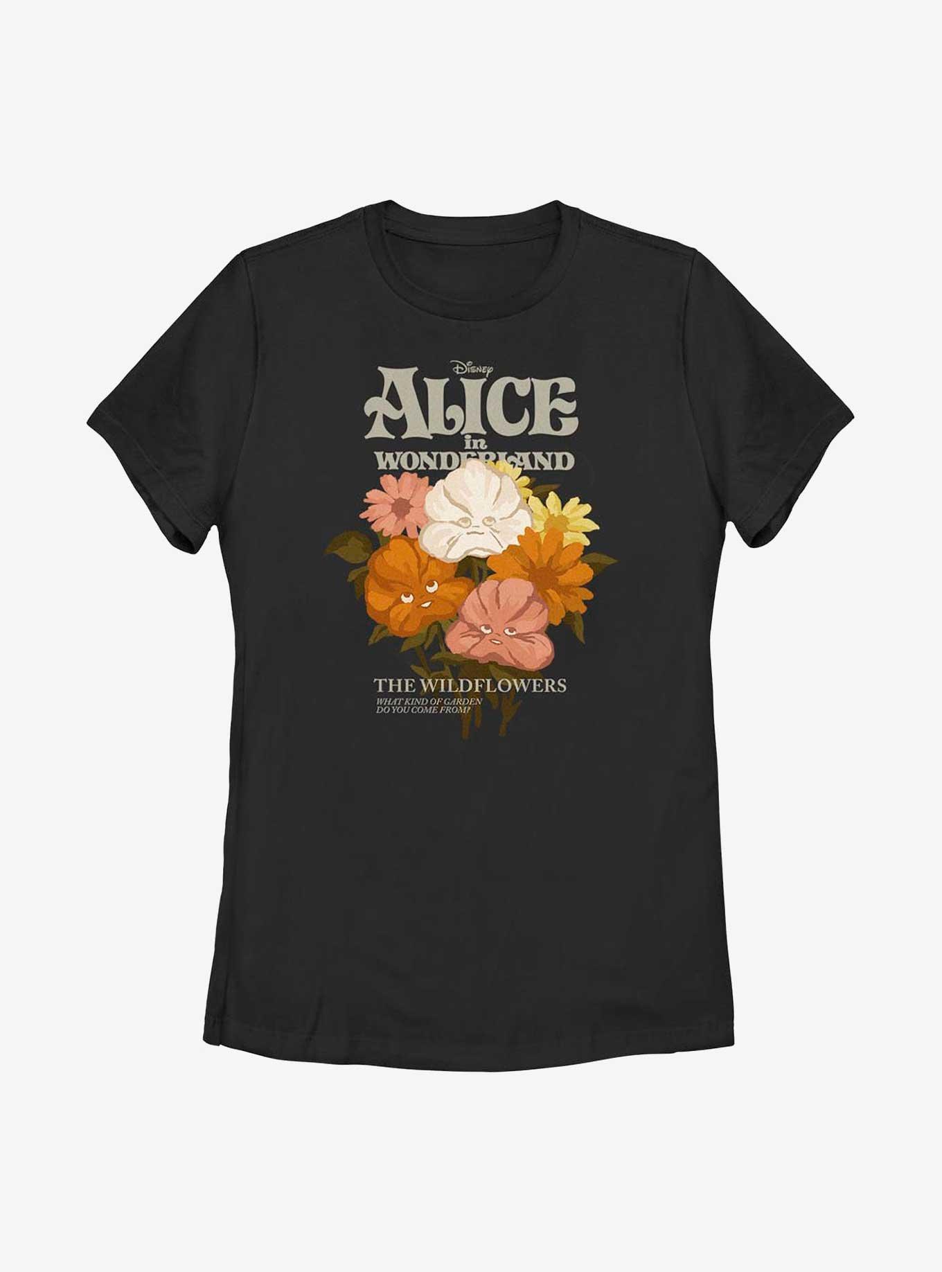 Disney Alice In Wonderland Flower Bouquet Womens T-Shirt, BLACK, hi-res