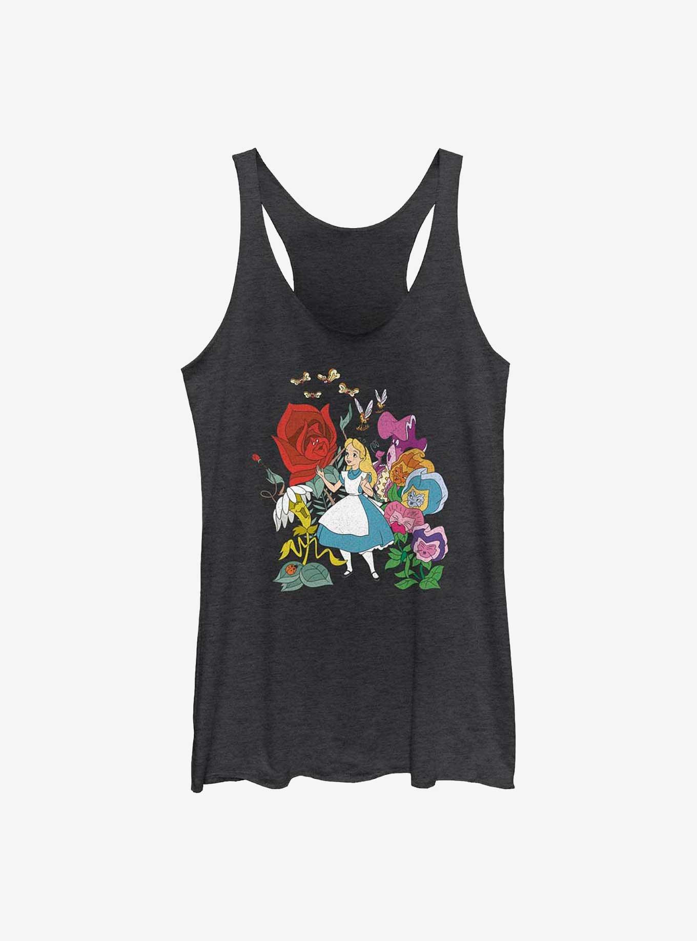 Disney Alice In Wonderland Flower Afternoon Womens Tank Top, BLK HTR, hi-res