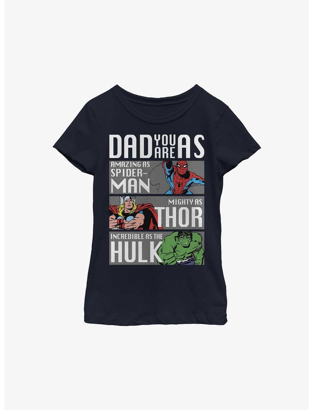 Marvel Dad Hero Qualities Youth Girls T-Shirt, NAVY, hi-res