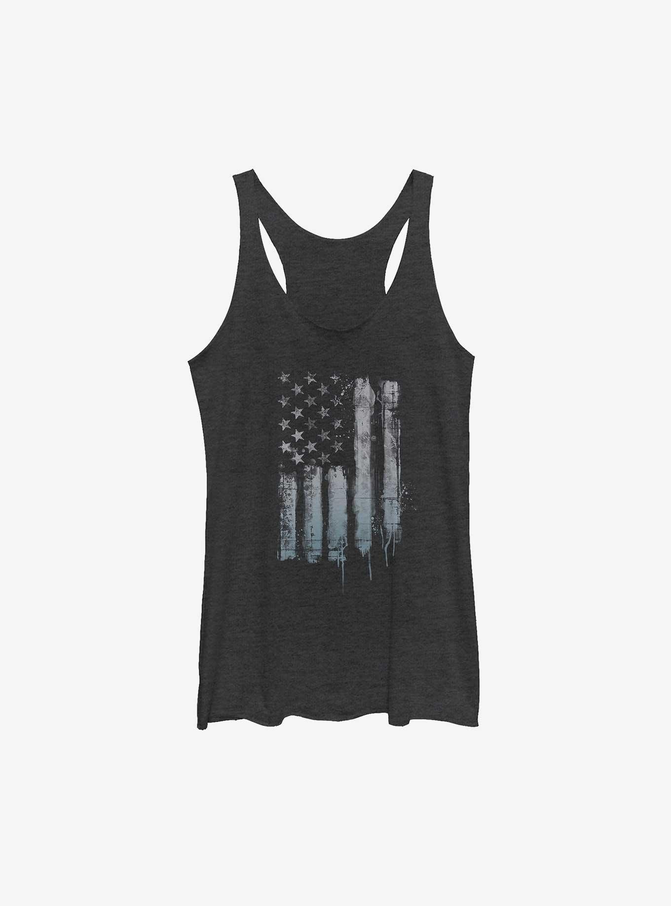 Rustic American Flag Womens Tank Top, BLK HTR, hi-res