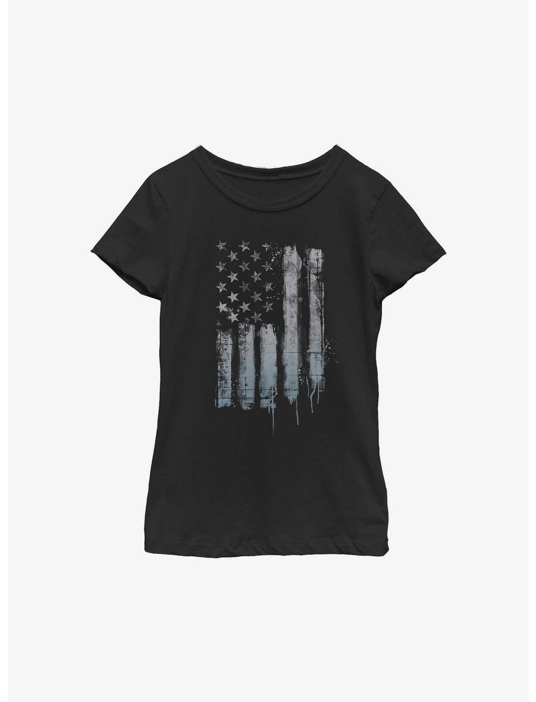 Rustic American Flag Youth Girls T-Shirt, BLACK, hi-res