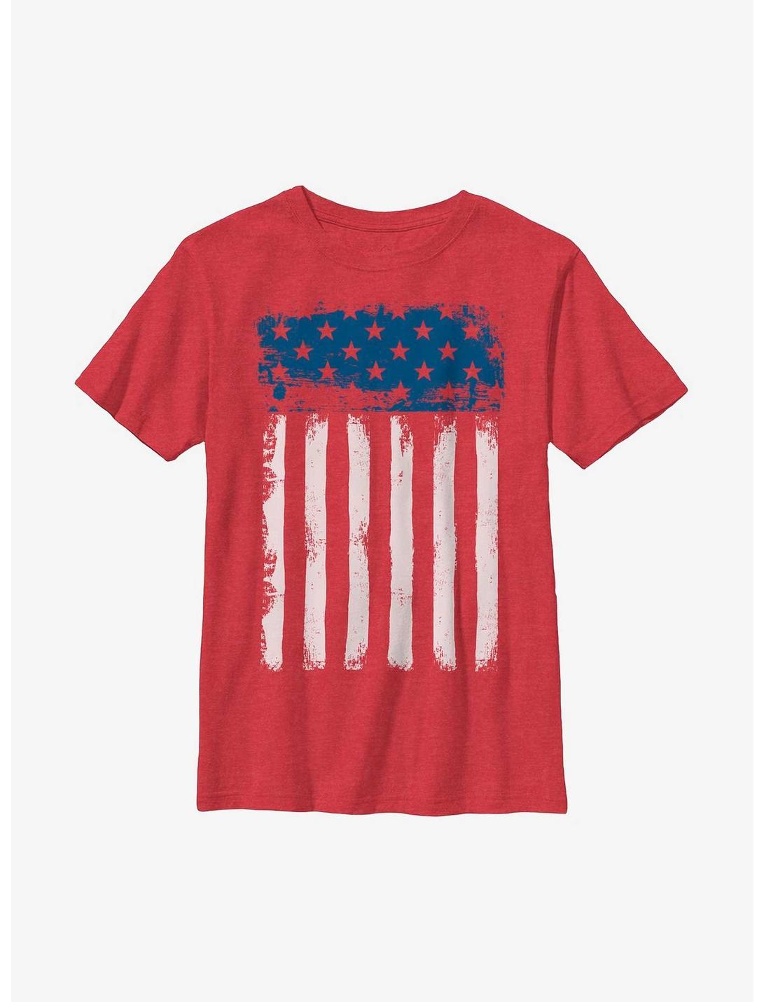American Flag Distressed Youth T-Shirt, RED HTR, hi-res