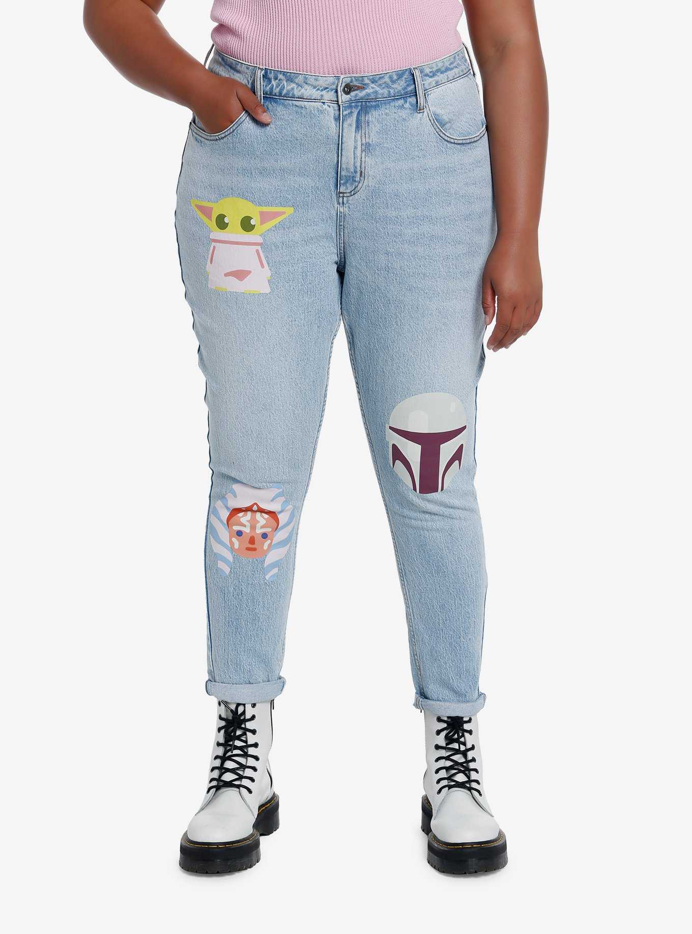 Her Universe Star Wars The Mandalorian Faces Mom Jeans Plus Size, , hi-res