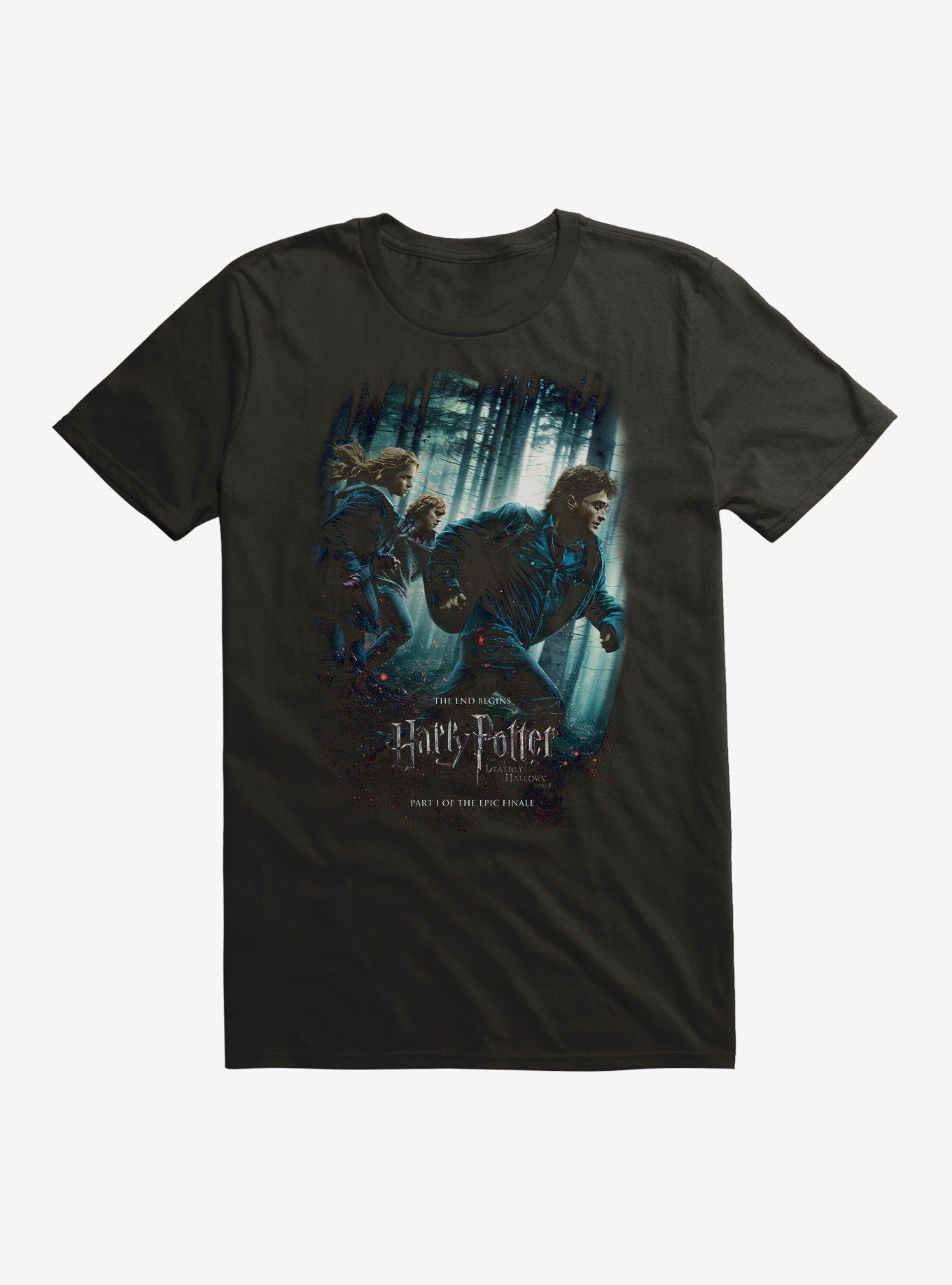 Harry Potter Deathly Hallows Part 1 Movie Poster T-Shirt, BLACK, hi-res