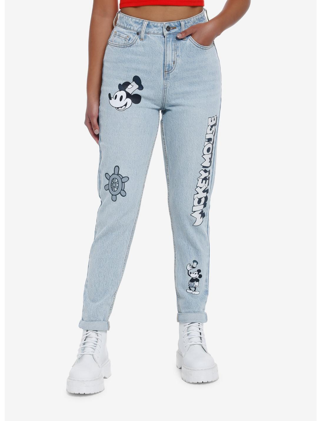Disney Mickey Mouse Steamboat Willie Mom Jeans, LIGHT WASH, hi-res