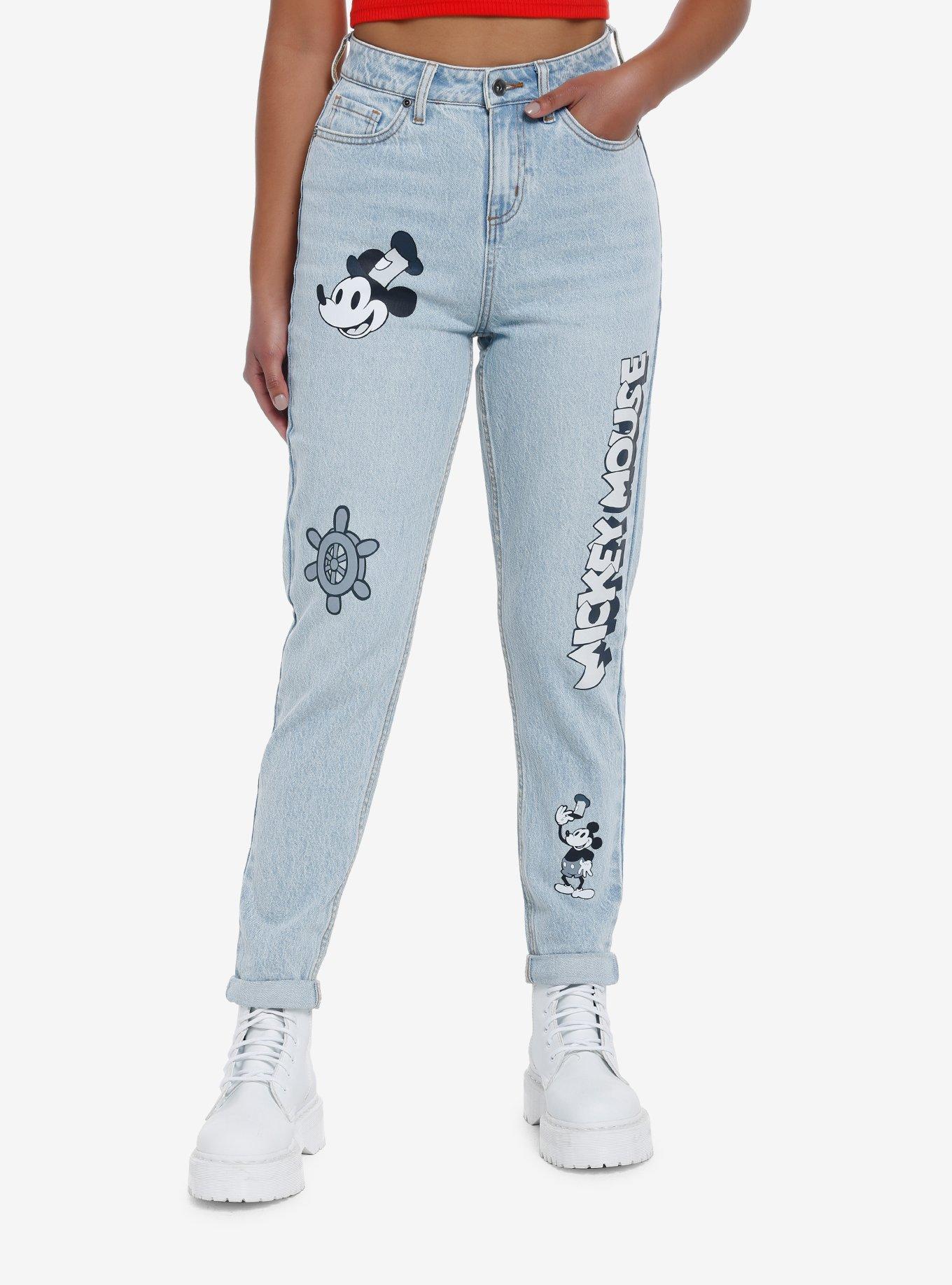 Disney Mickey Mouse Steamboat Willie Mom Jeans, LIGHT WASH, hi-res