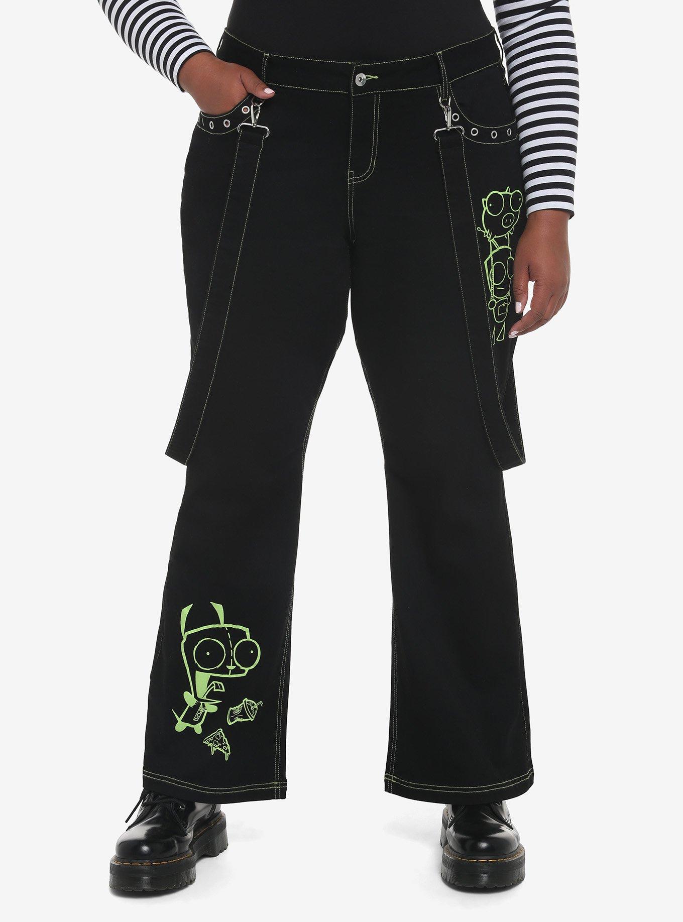 Hot Topic Black & Red Star Suspender Flare Pants