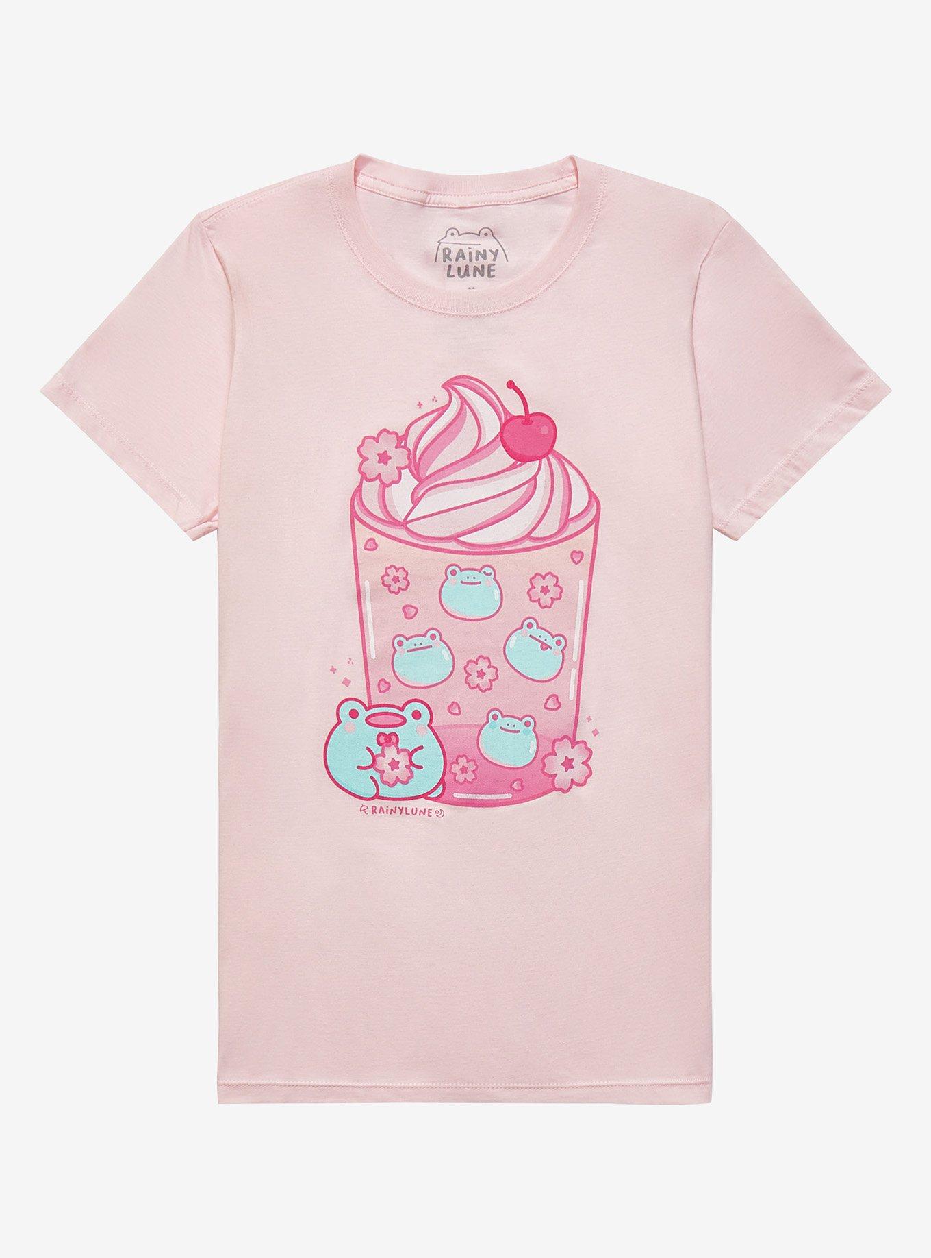 Frog Cherry Blossom Boba Girls T-Shirt By Rainylune, MULTI, hi-res