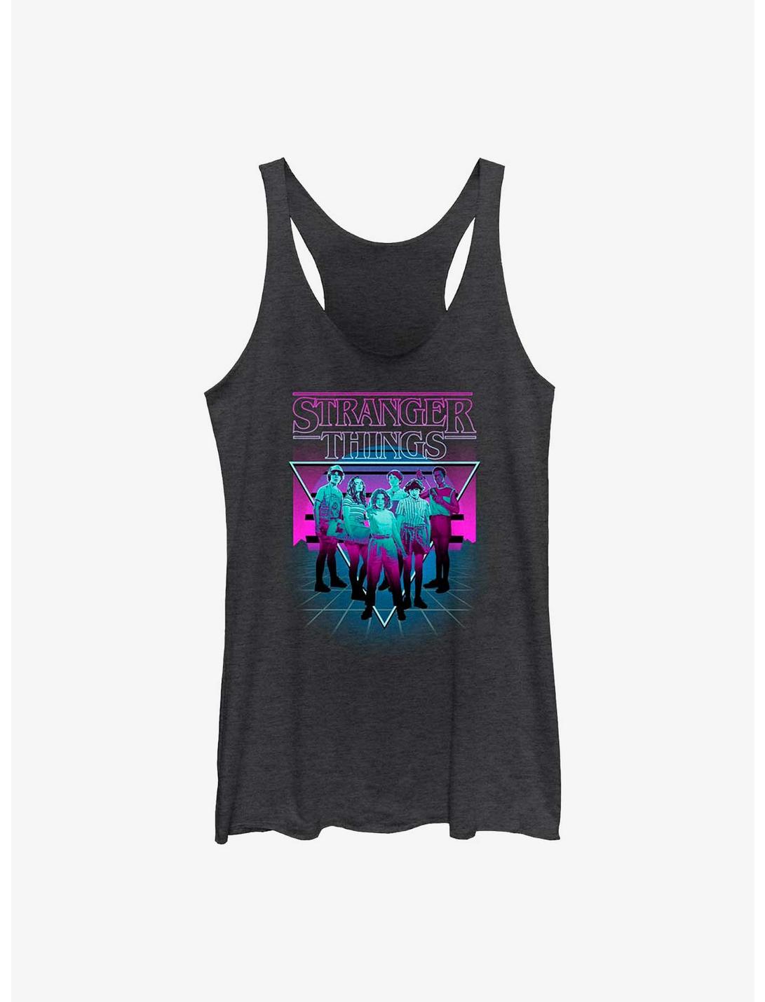 Stranger Things Neon Color Group Womens Tank Top, BLK HTR, hi-res
