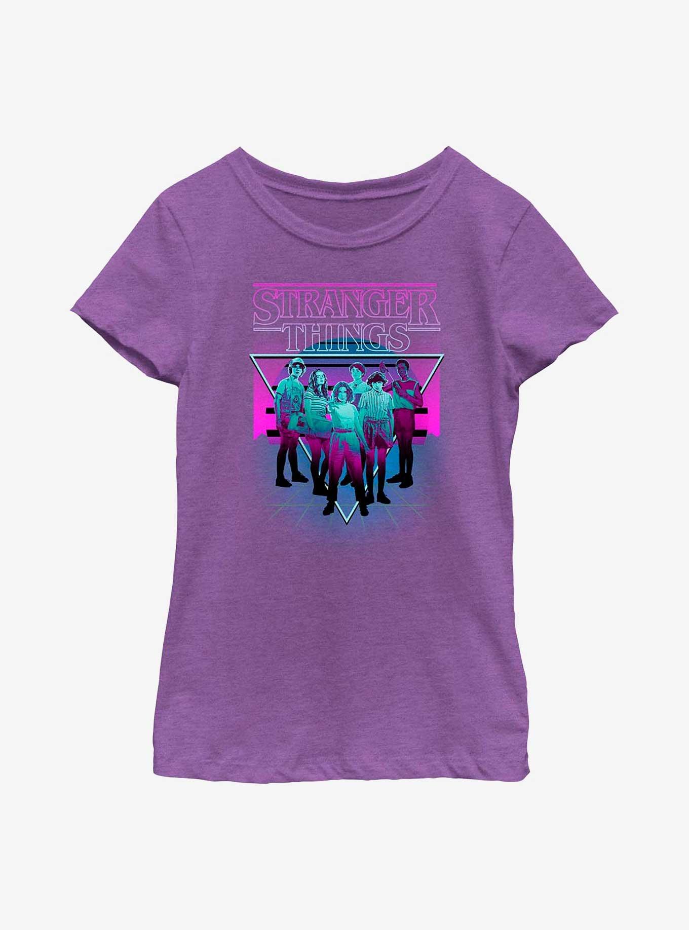 Stranger Things Neon Color Group Youth Girls T-Shirt, PURPLE BERRY, hi-res