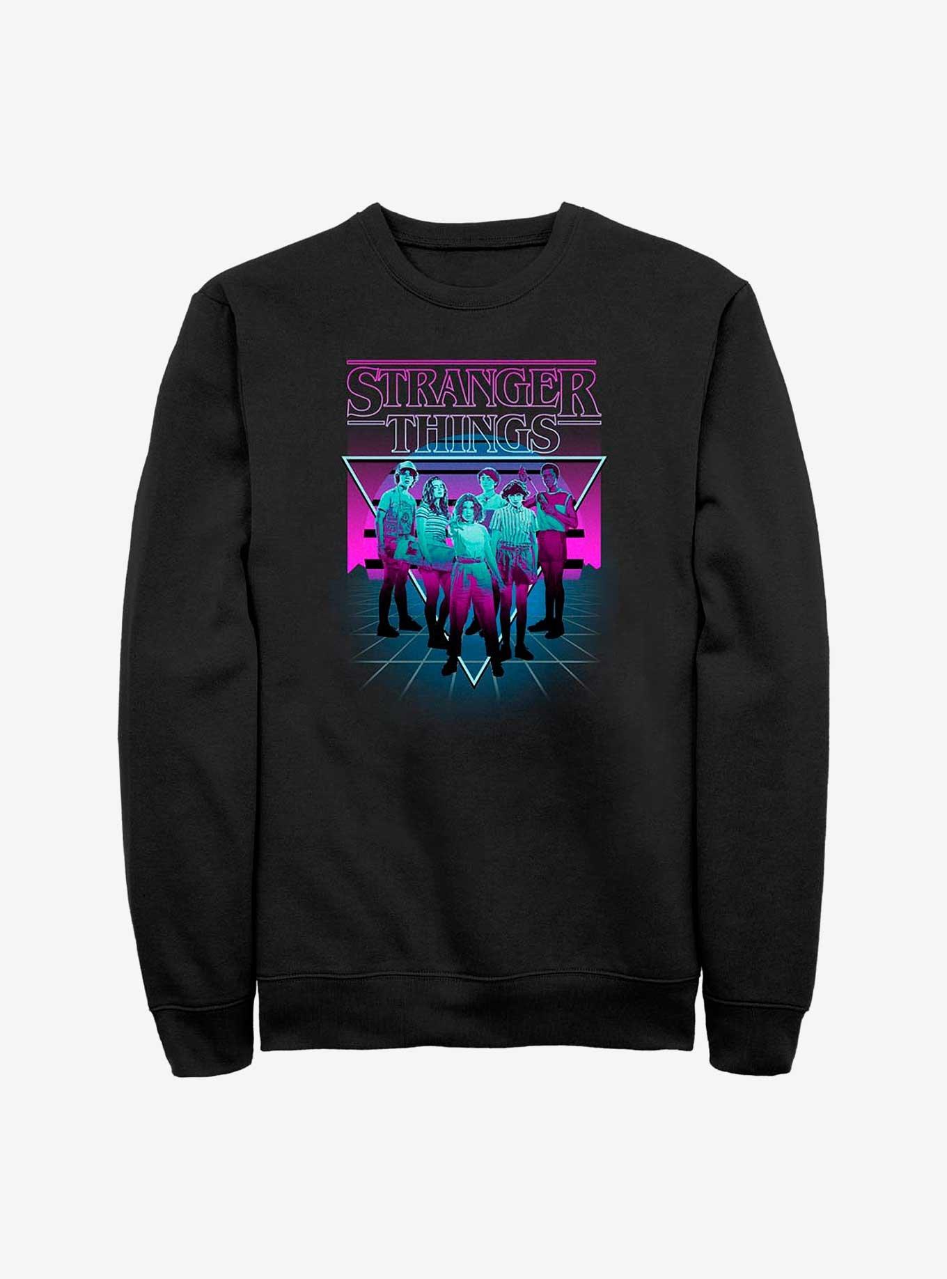 Stranger Things Neon Color Group Sweatshirt, BLACK, hi-res