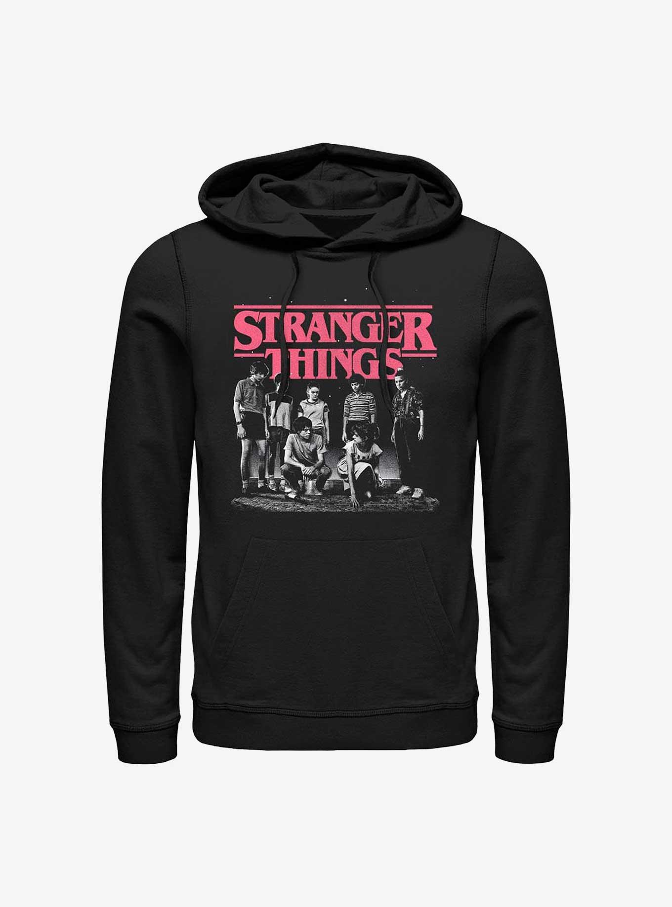 Stranger Things Monochrome Characters Hoodie, BLACK, hi-res