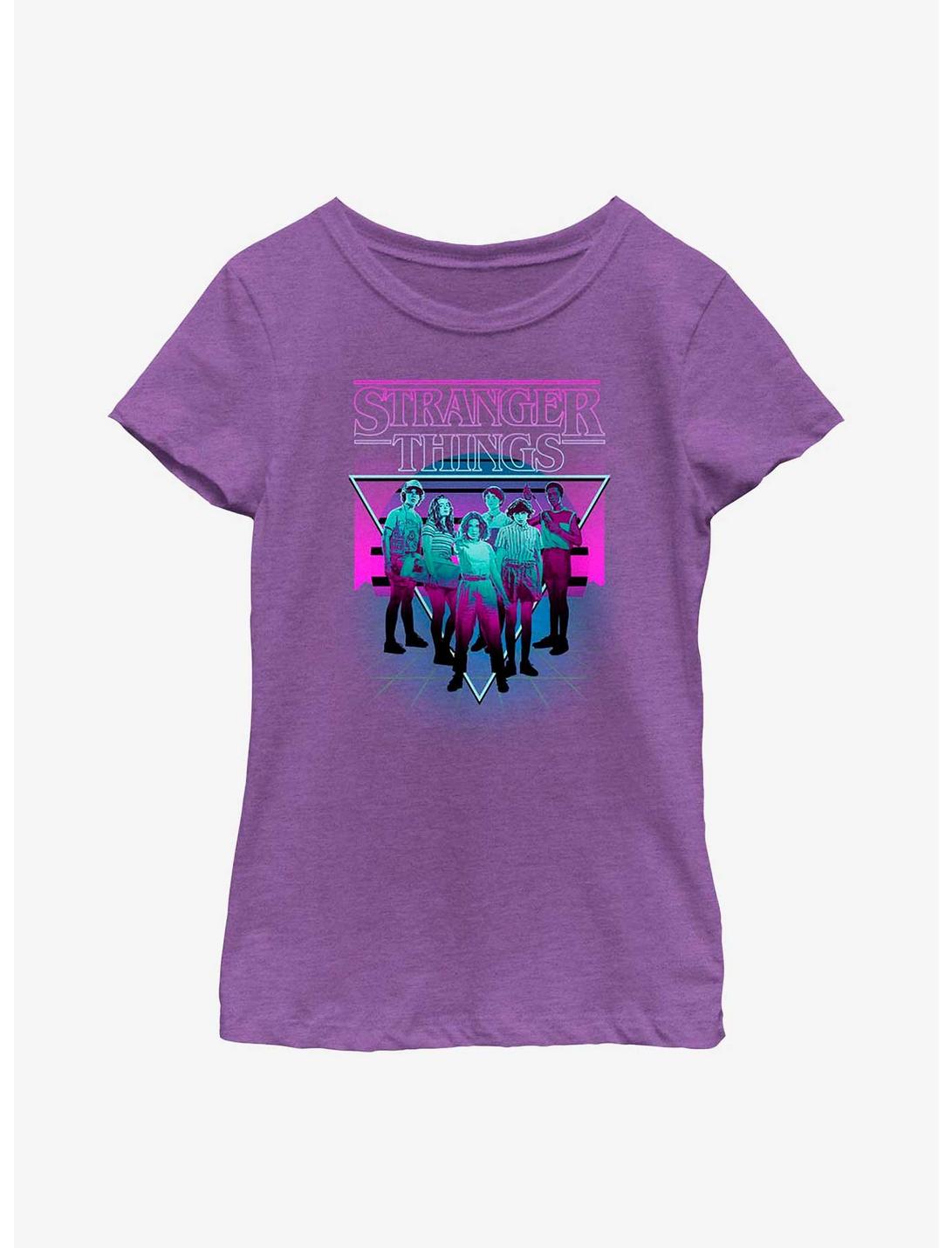 Stranger Things Neon Color Group Youth Girls T-Shirt, PURPLE BERRY, hi-res