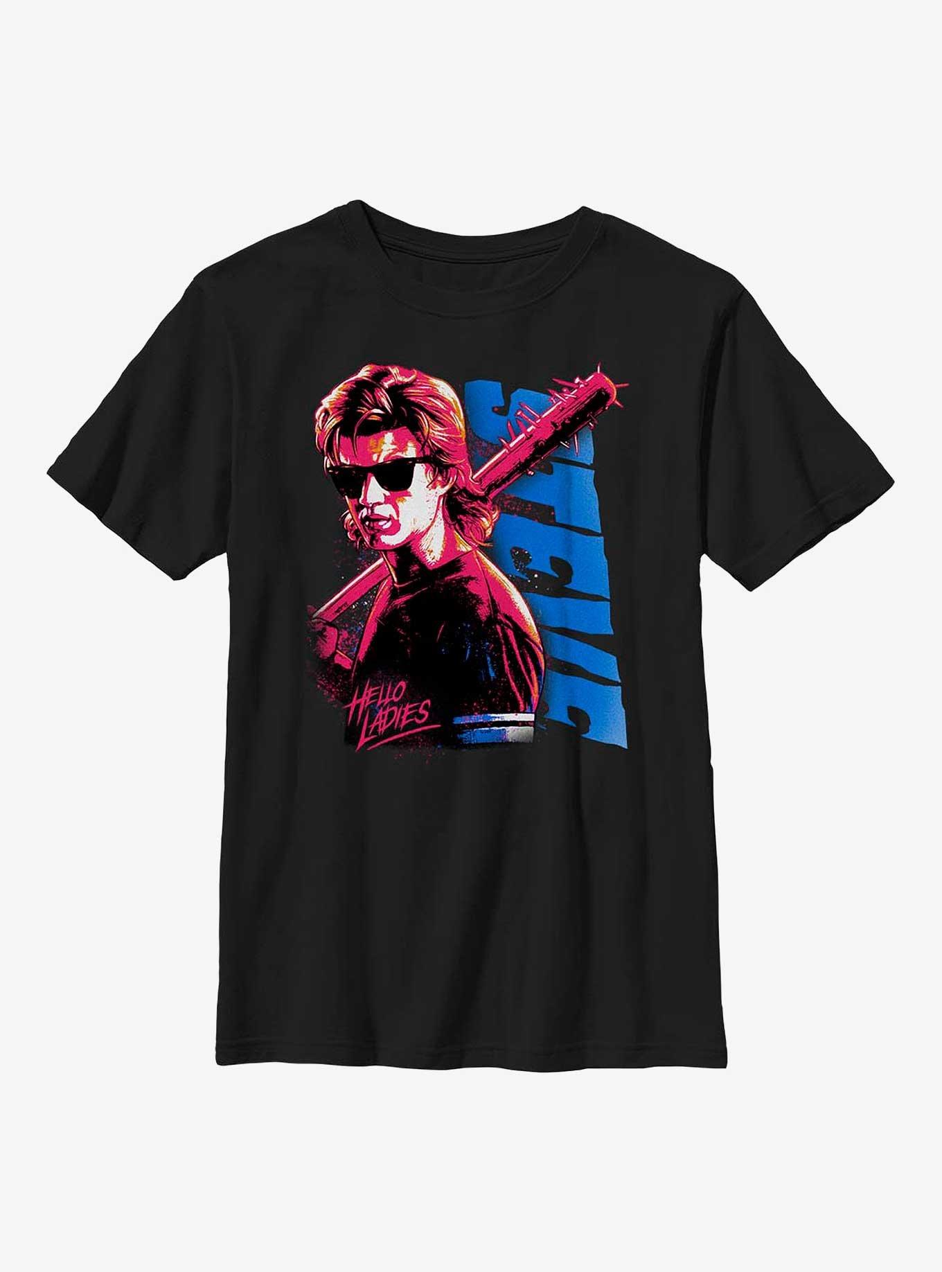 Stranger Things Hello Ladies Steve Youth T-Shirt, BLACK, hi-res
