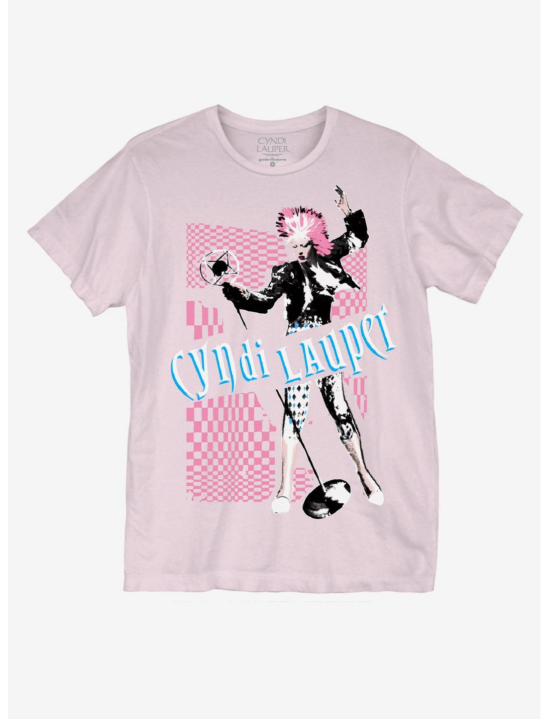 Cyndi Lauper Pink Checkered Boyfriend Fit Girls T-Shirt, BLACK, hi-res