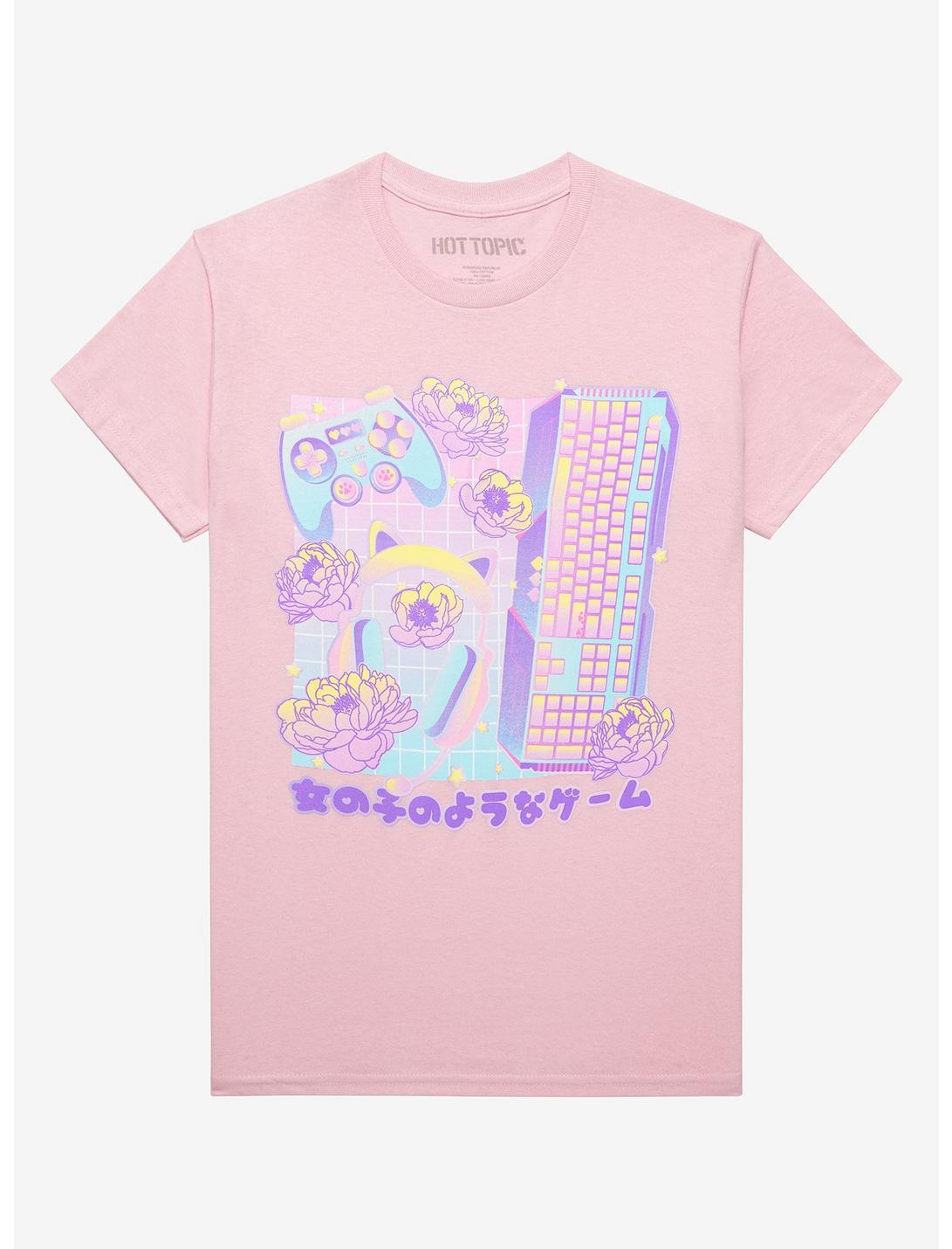 Pink Flower Gamer Setup Boyfriend Fit Girls T-Shirt, MULTI, hi-res
