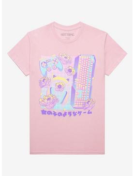 Pink Flower Gamer Setup Boyfriend Fit Girls T-Shirt, , hi-res