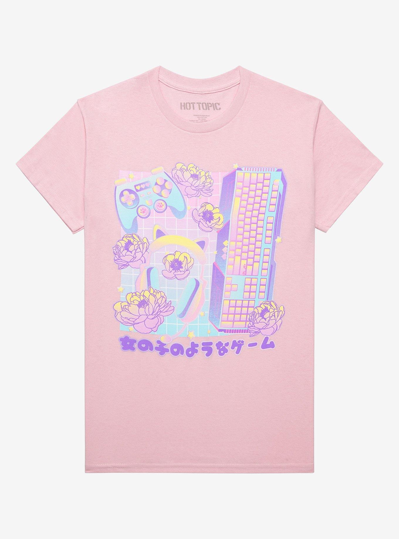 Pink Flower Gamer Setup Boyfriend Fit Girls T-Shirt, MULTI, hi-res