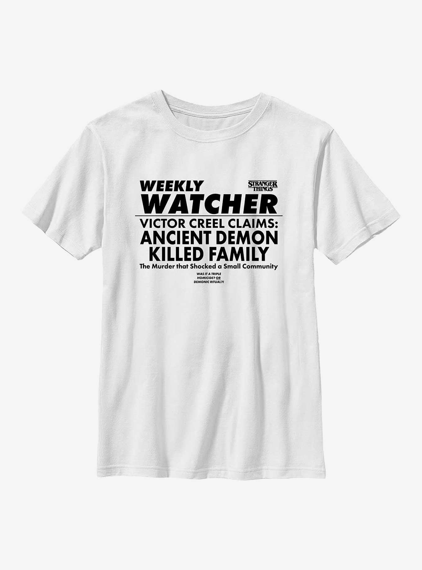 Stranger Things Weekly Watcher Youth T-Shirt, WHITE, hi-res