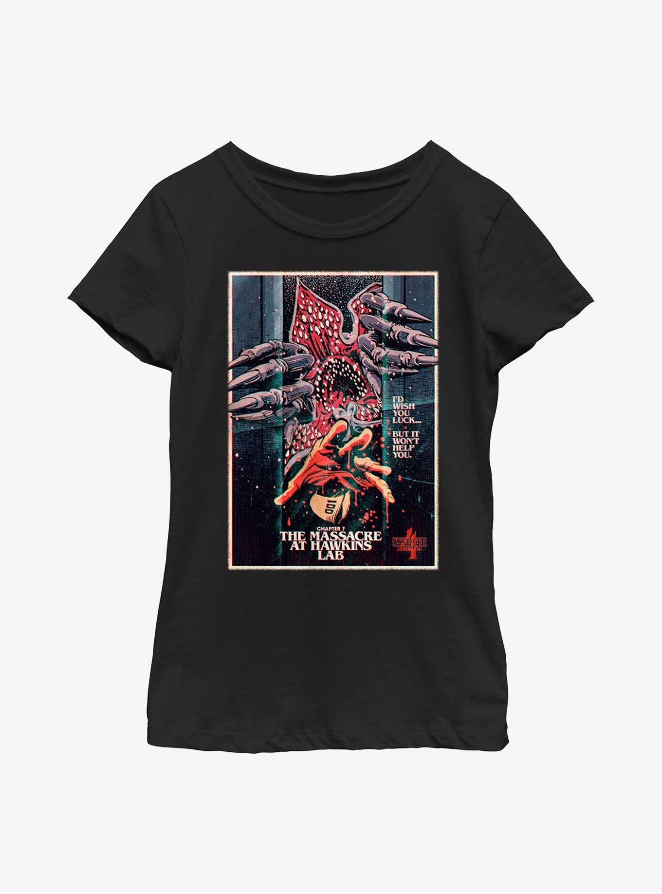 Stranger Things X Butcher Billy The Massacre At Hawkins Lab Youth Girls T-Shirt, BLACK, hi-res