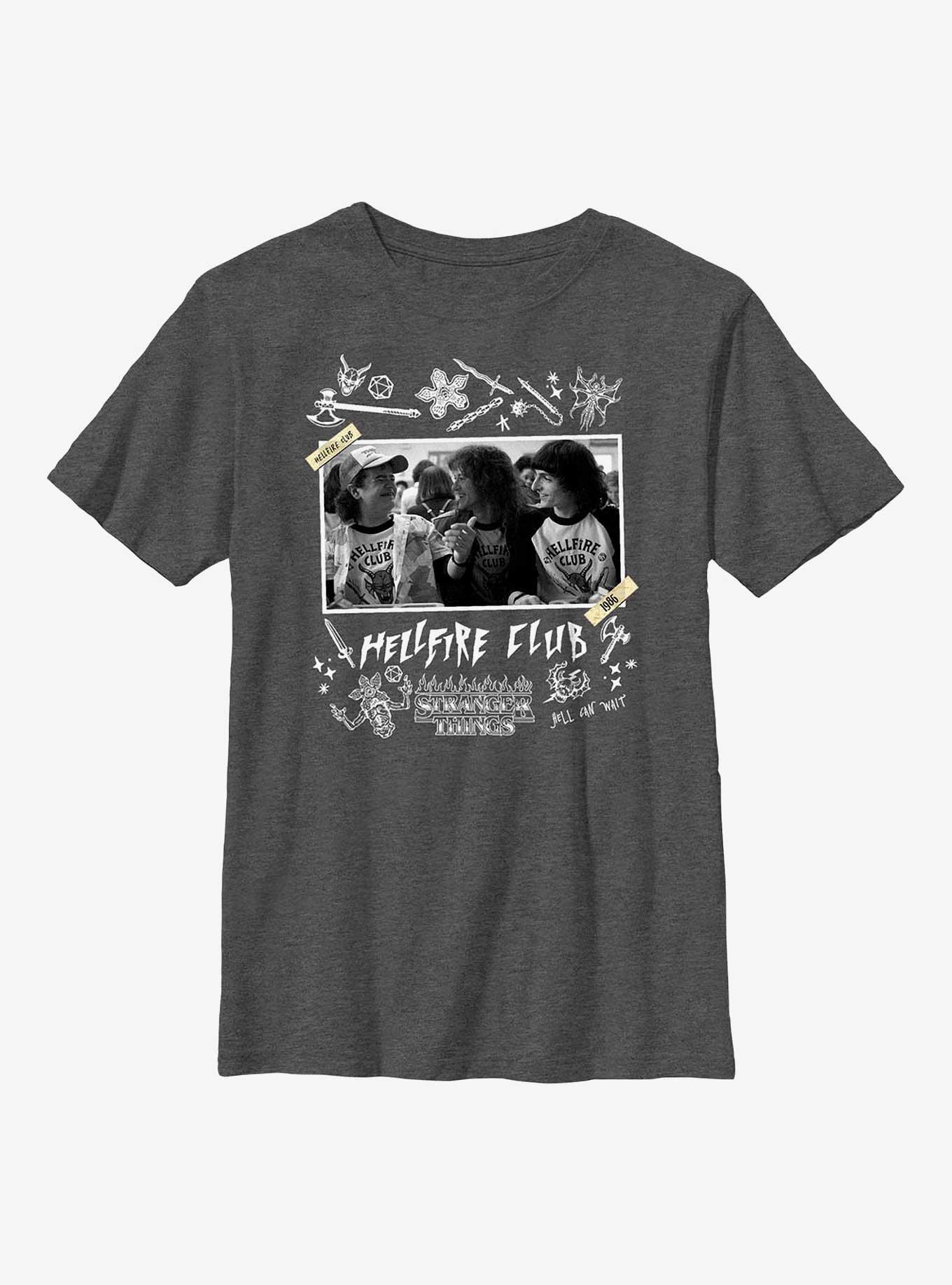 Stranger Things Hellfire Club Scrapbook Youth T-Shirt, CHAR HTR, hi-res
