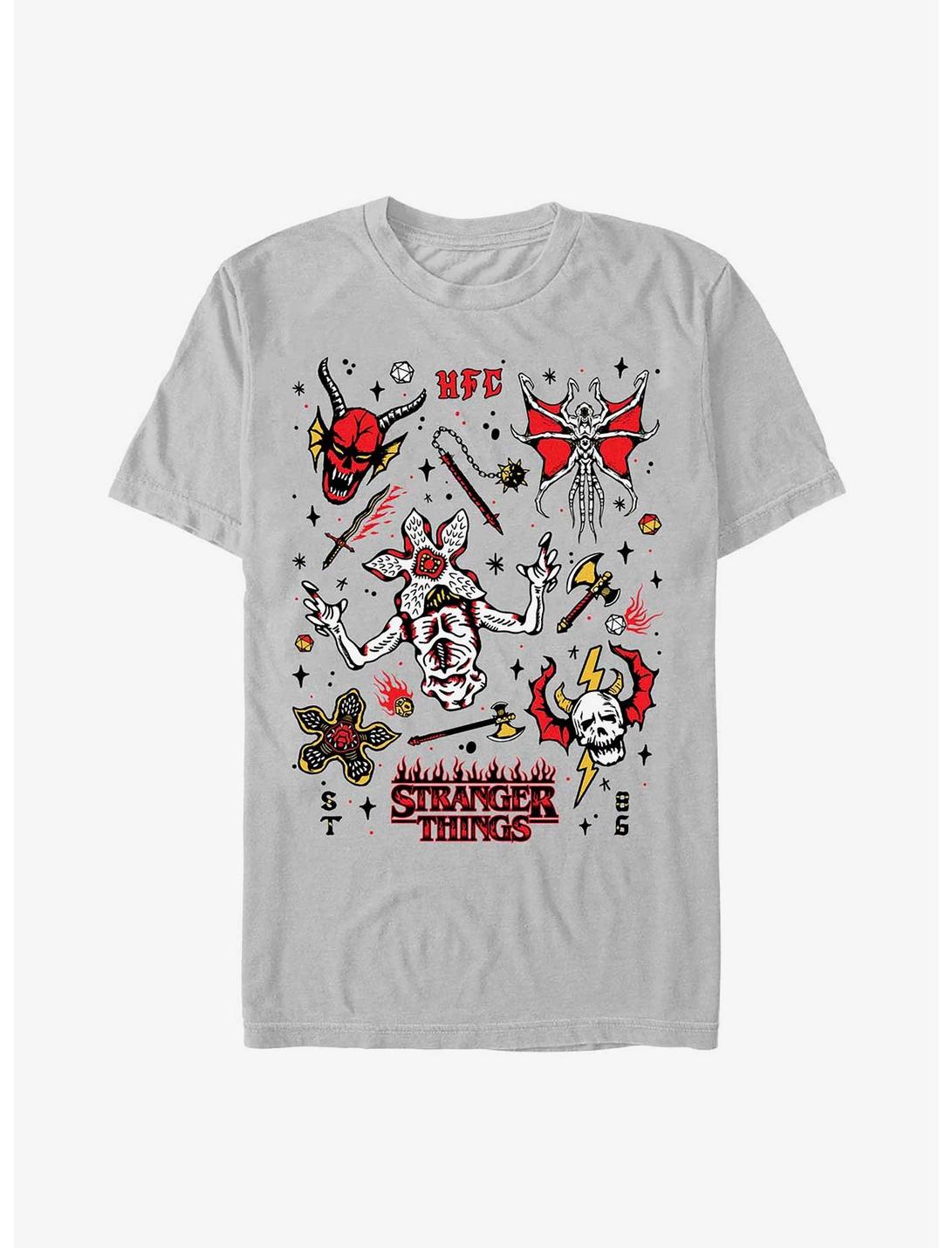 Stranger Things Hellfire Club Doodles T-Shirt, SILVER, hi-res