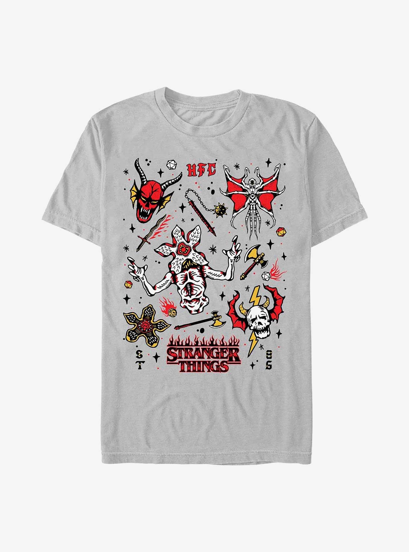 Stranger Things Hellfire Club Doodles T-Shirt, SILVER, hi-res