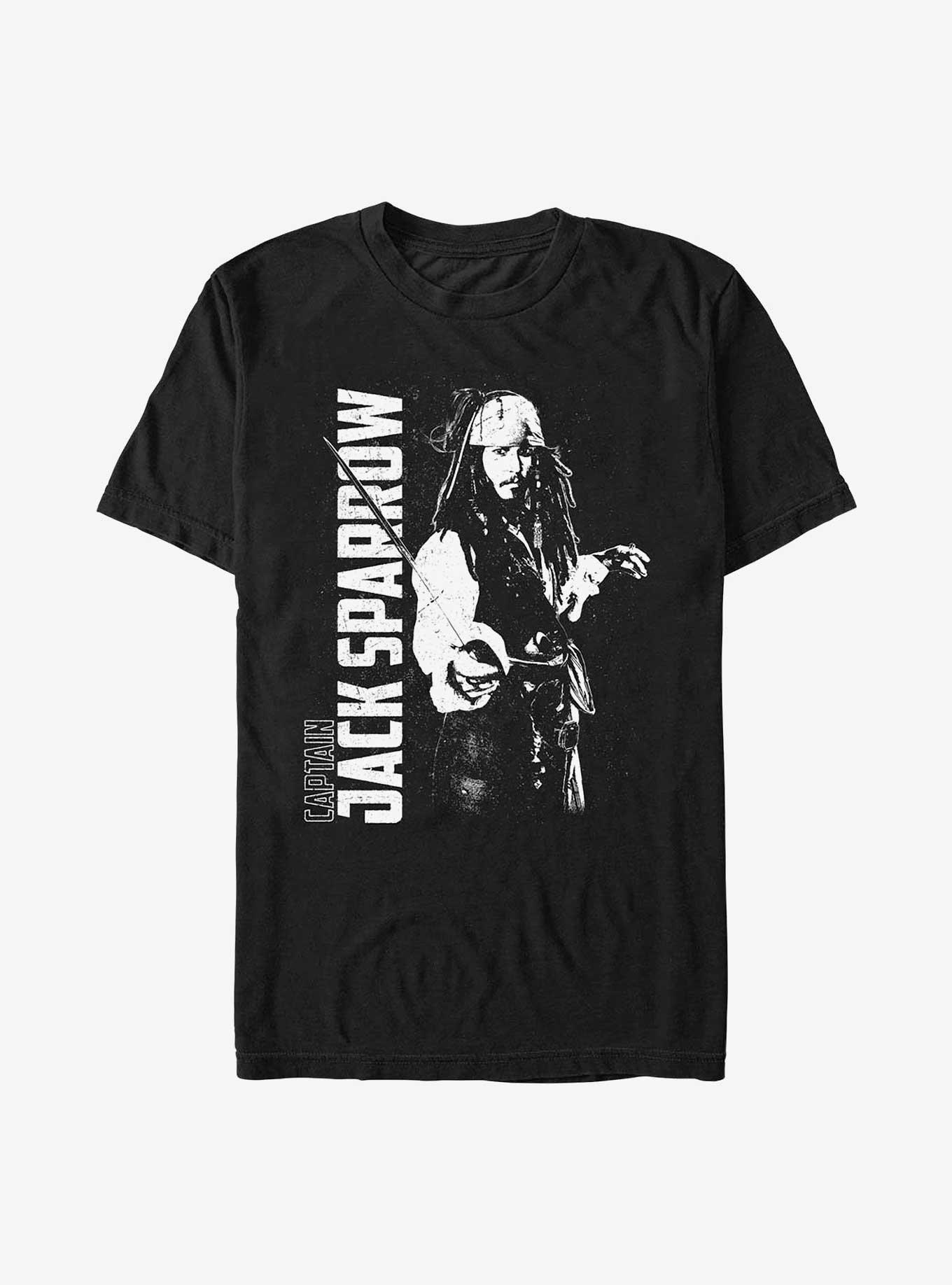 Disney Pirates of the Caribbean Captain Jack Destroyed T-Shirt, BLACK, hi-res view 1