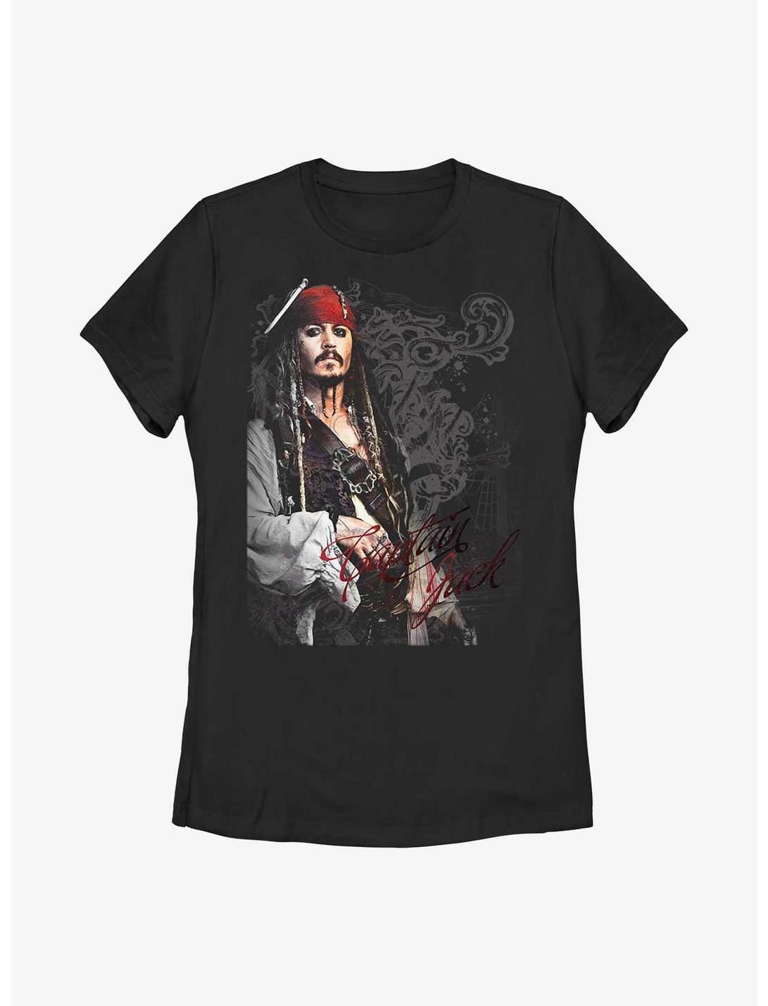 Disney Pirates of the Caribbean Ornate Captain Jack Womens T-Shirt, BLACK, hi-res