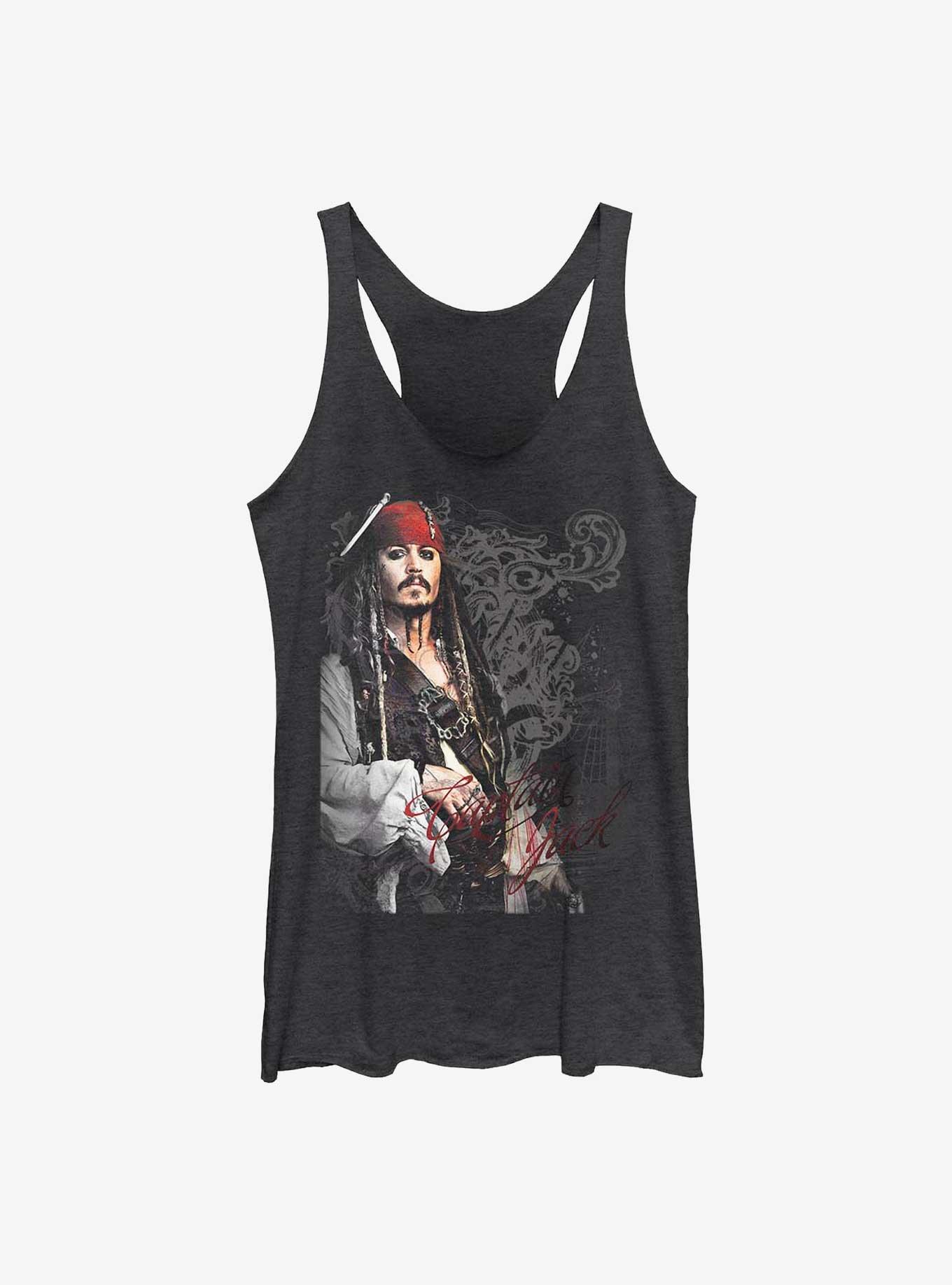 Disney Pirates of the Caribbean Ornate Captain Jack Womens Tank Top, BLK HTR, hi-res