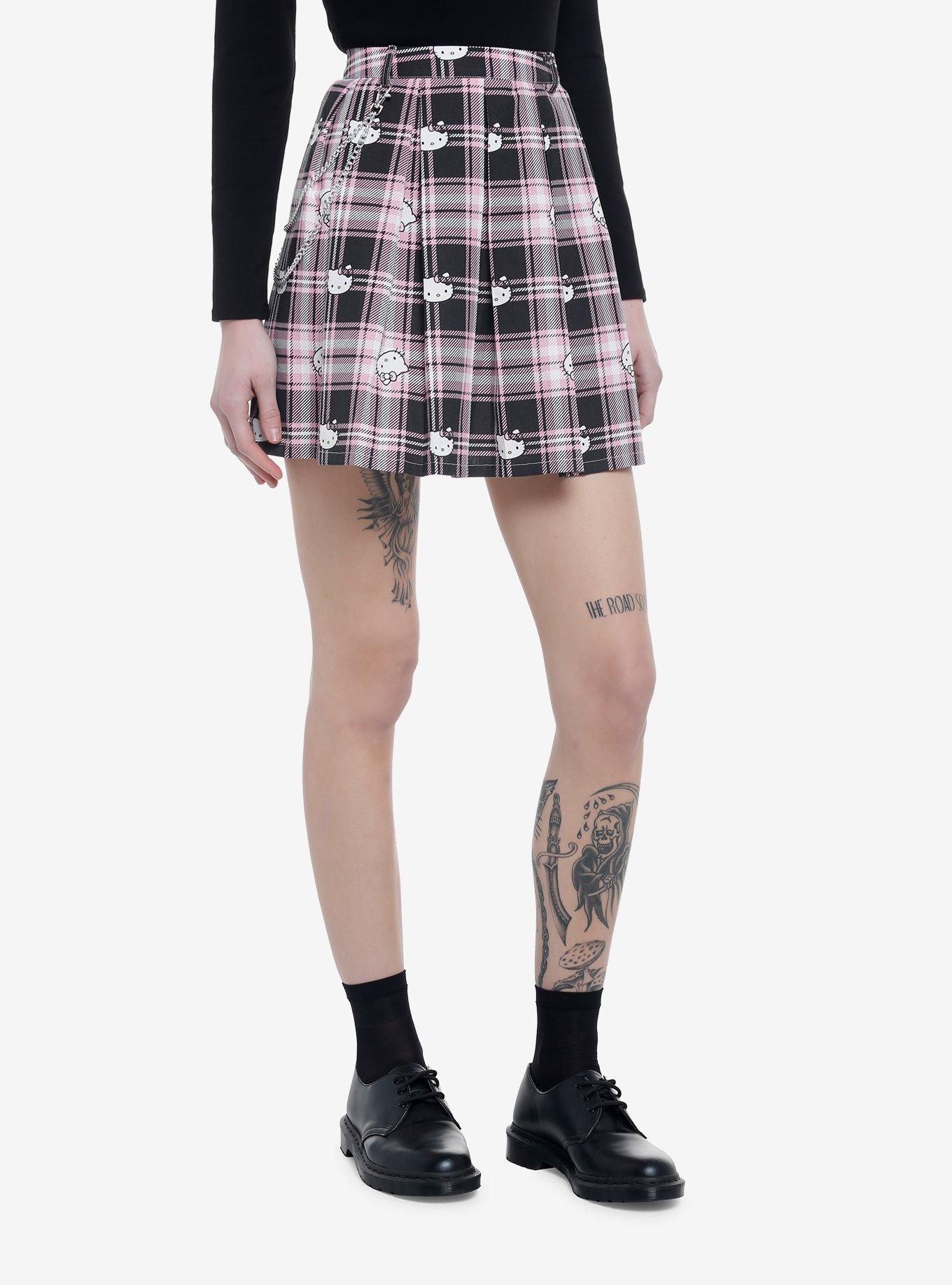Hello Kitty Black & Pink Plaid Pleated Skirt | Hot Topic