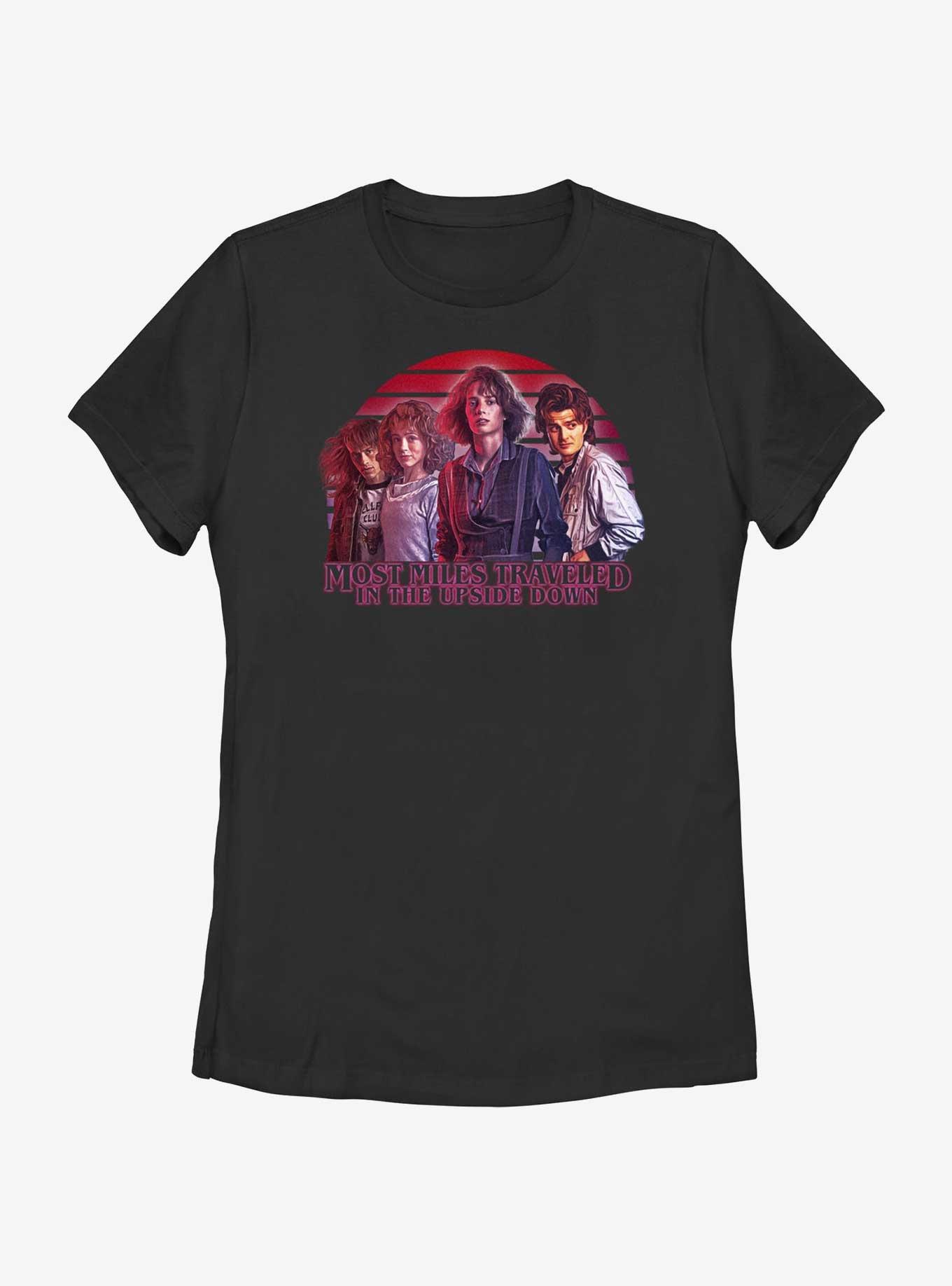 Stranger Things Most Miles Traveled In The Upside Down Womens T-Shirt, , hi-res