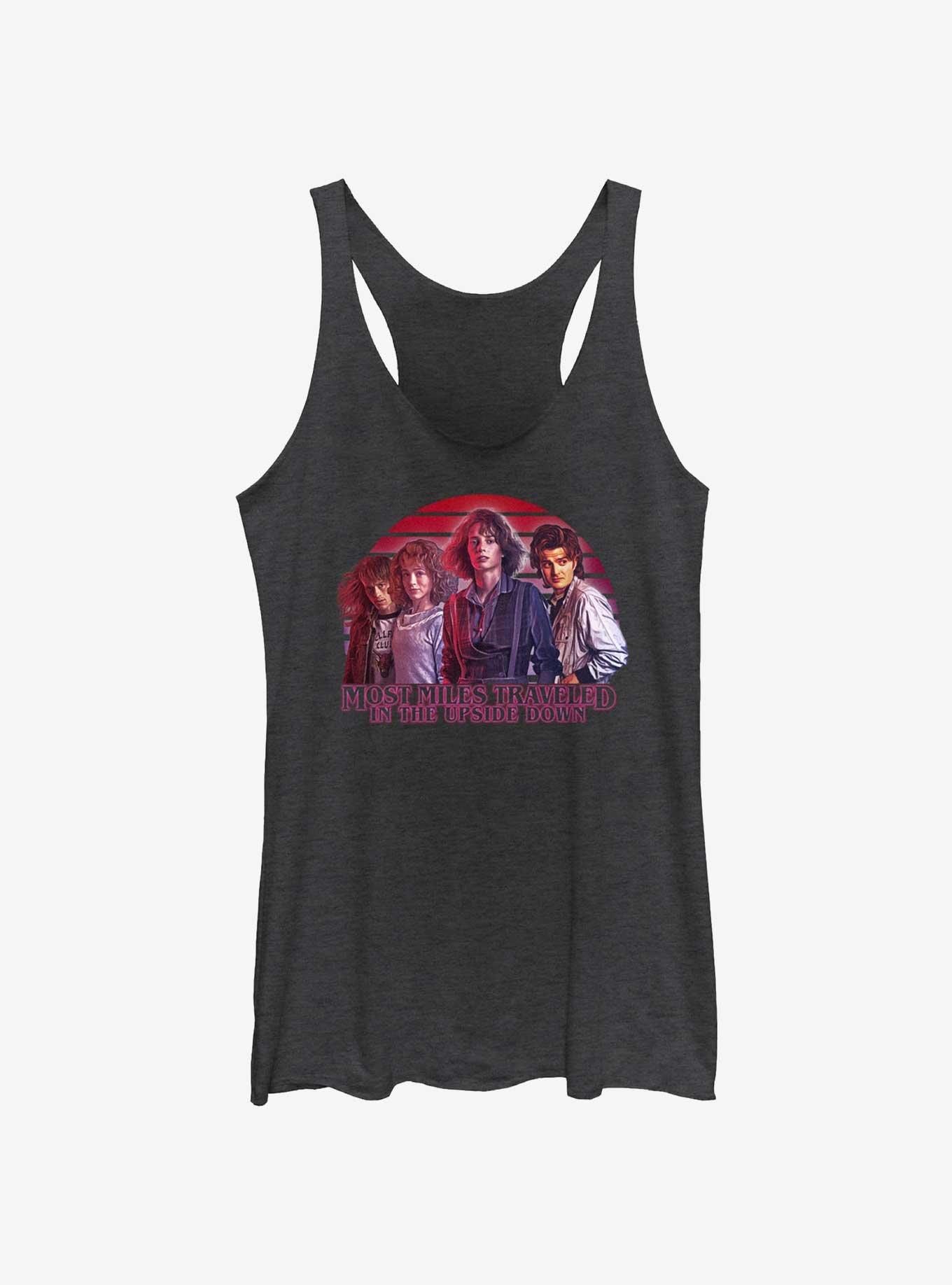 Stranger Things Most Miles Traveled In The Upside Down Womens Tank Top, , hi-res