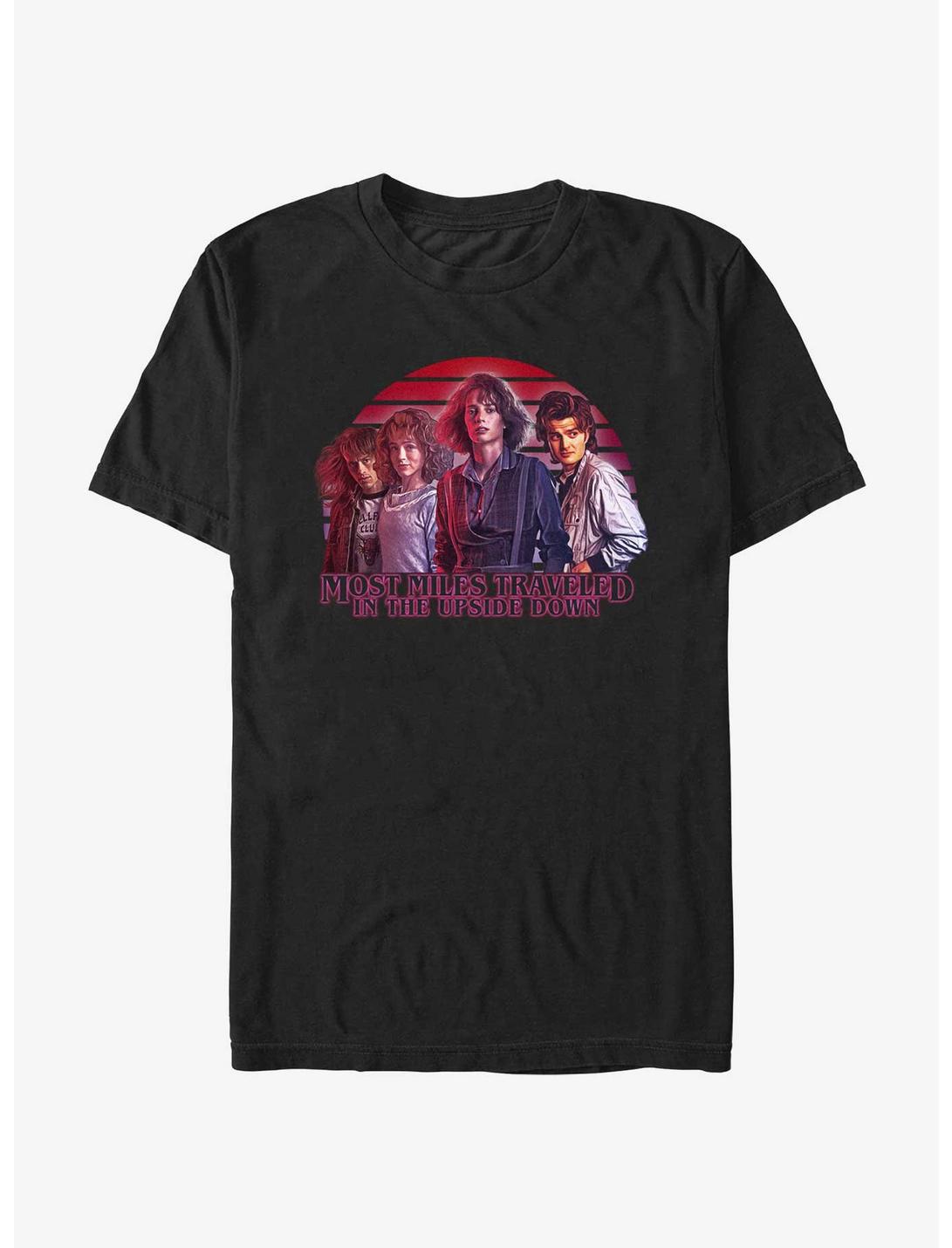 Stranger Things Most Miles Traveled In The Upside Down T-Shirt, BLACK, hi-res