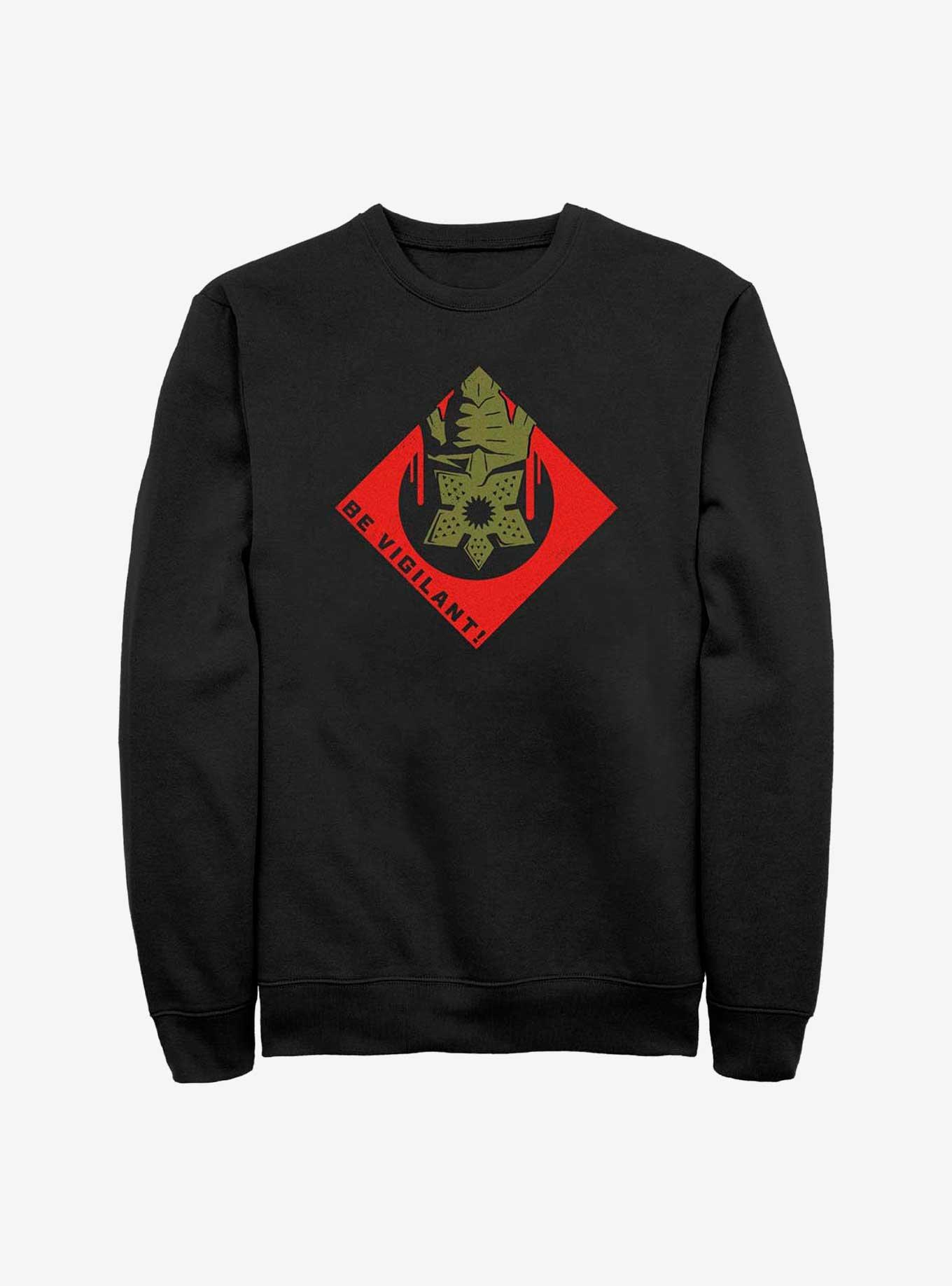 Stranger Things Be Vigilant! Badge Sweatshirt, BLACK, hi-res