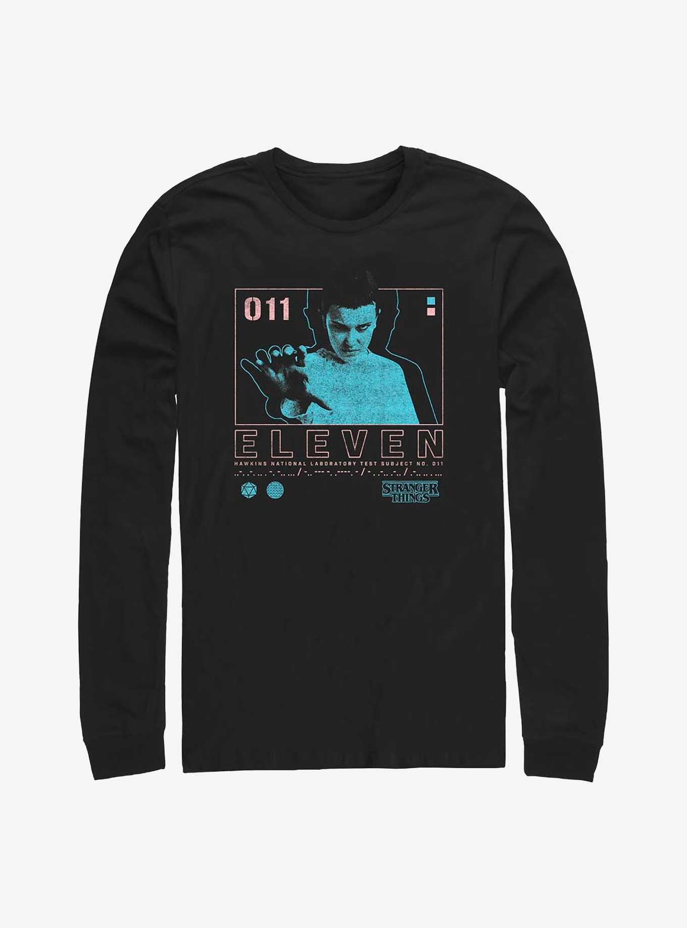 Stranger Things Eleven Infographic Long-Sleeve T-Shirt, BLACK, hi-res