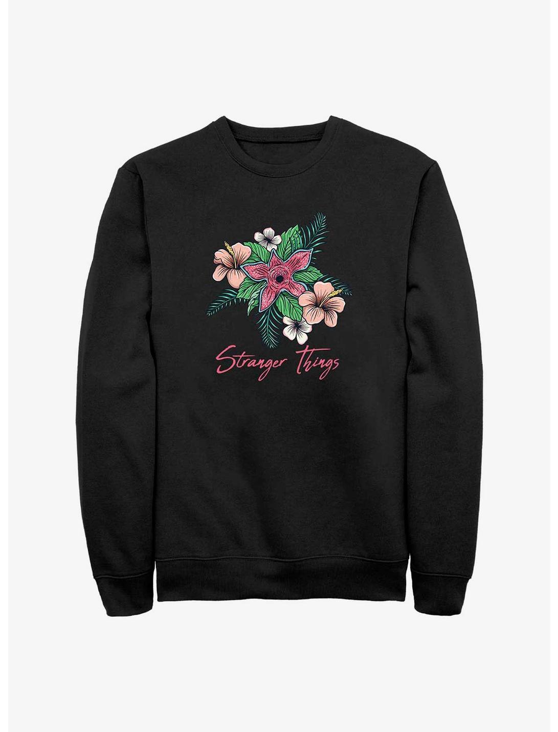 Stranger Things Floral Logo Sweatshirt, BLACK, hi-res