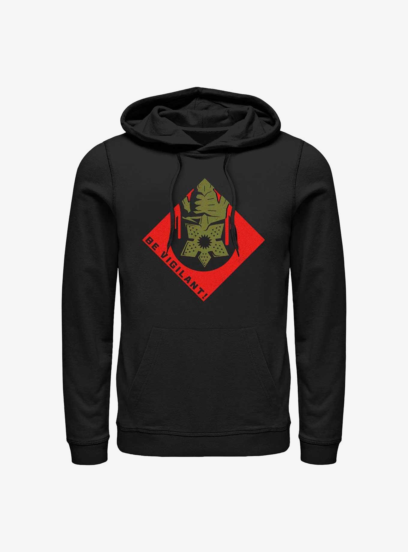 Stranger Things Be Vigilant! Badge Hoodie, BLACK, hi-res