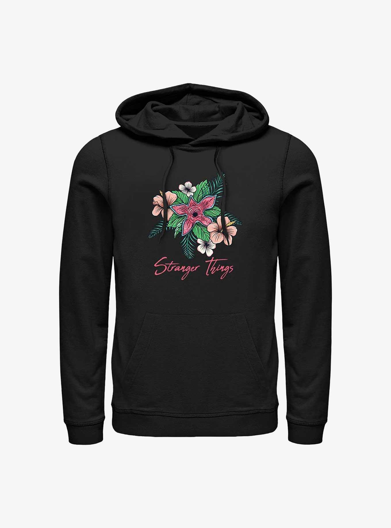 Stranger Things Floral Logo Hoodie, BLACK, hi-res