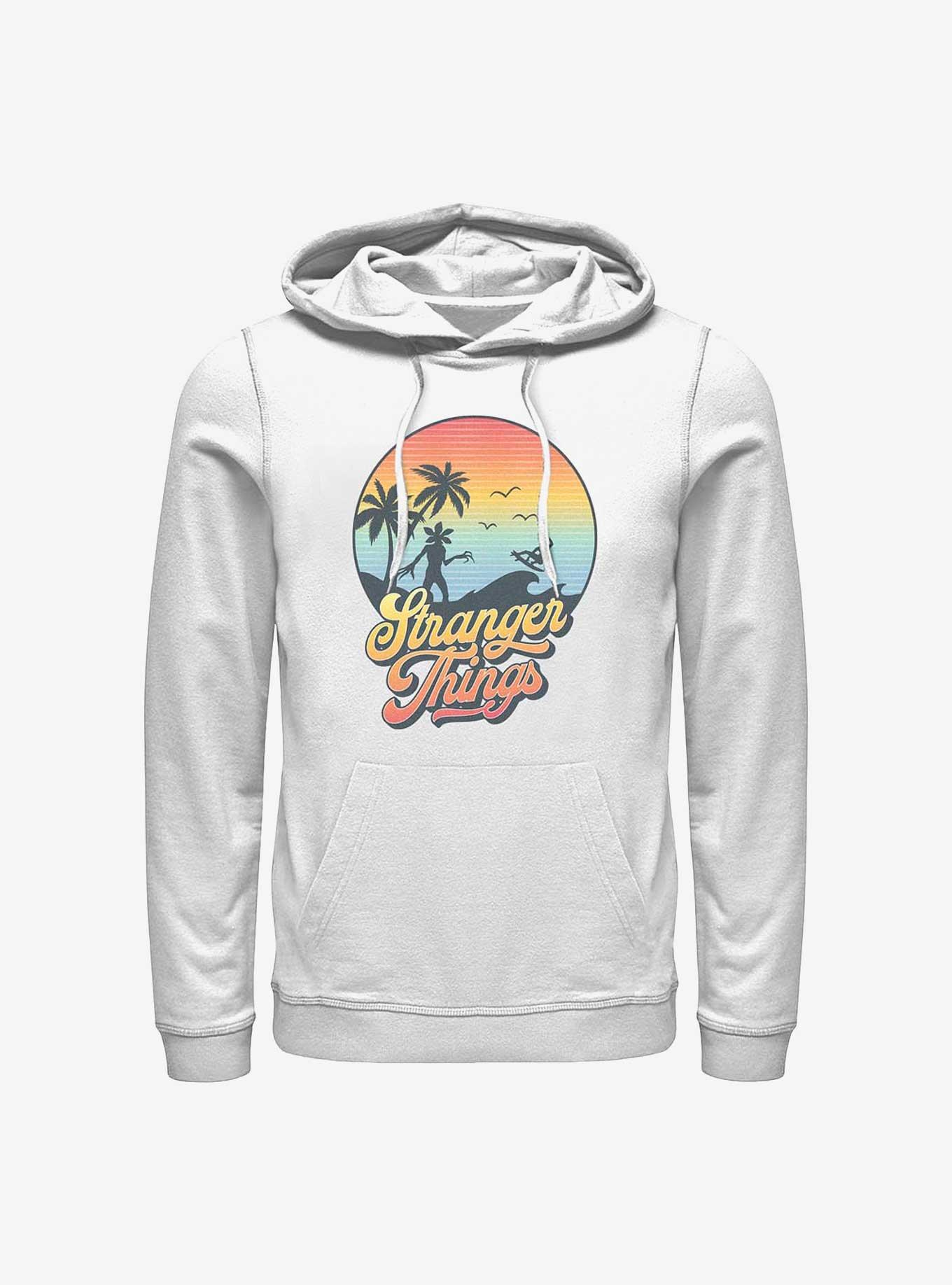 Stranger Things Retro Sun Logo Hoodie, WHITE, hi-res